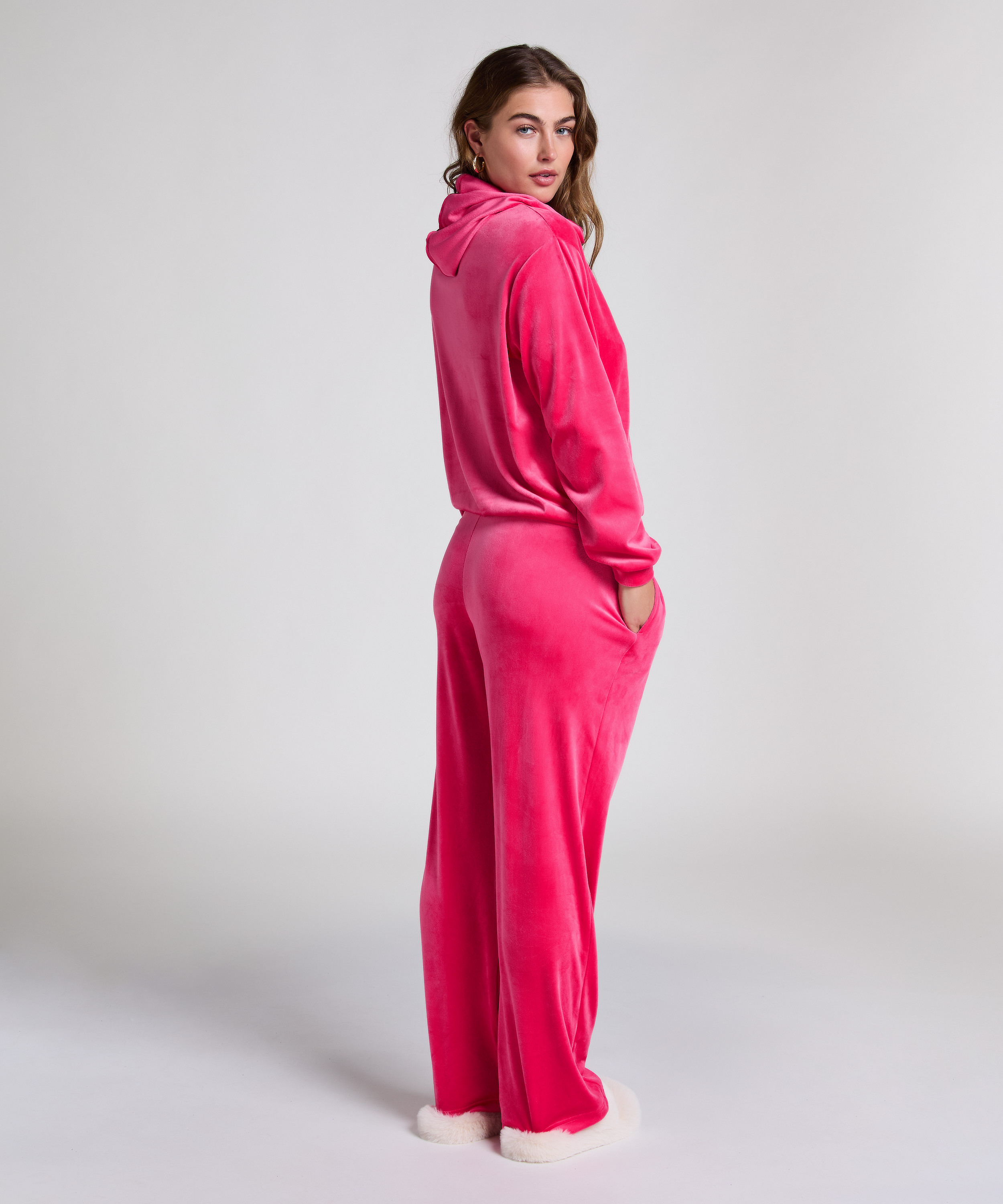 Velours Pyjama Pants, Pink, main