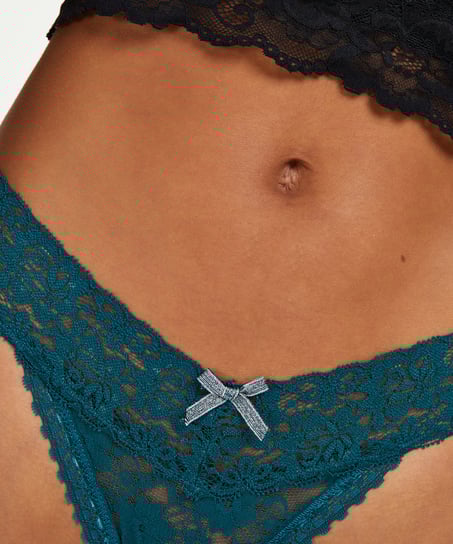 Floral Lace Thong, Blue