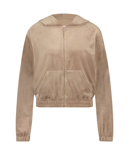 Velour hoodie jacket, Brown