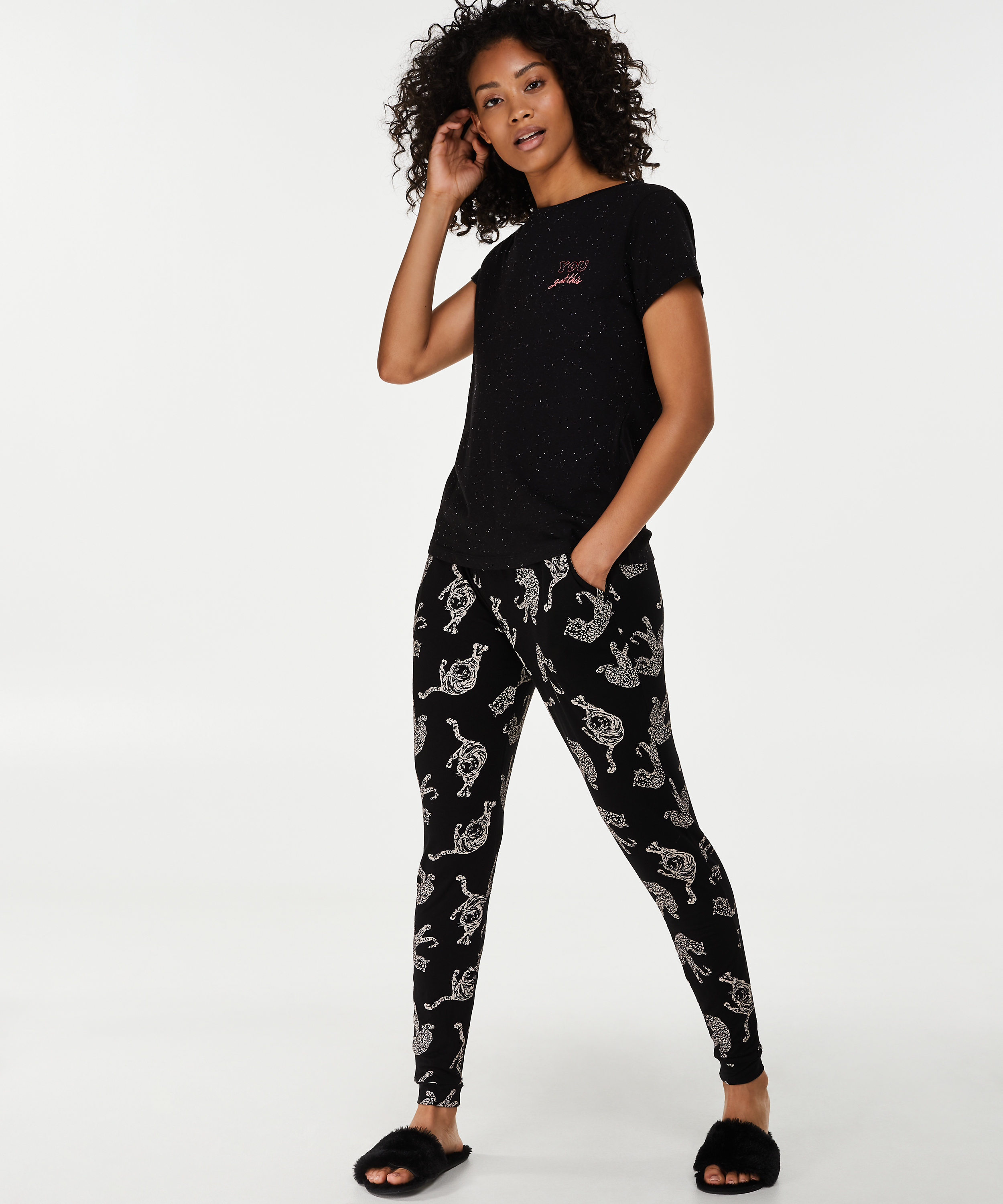 Loose-fitting Pajama Pants, Black, main