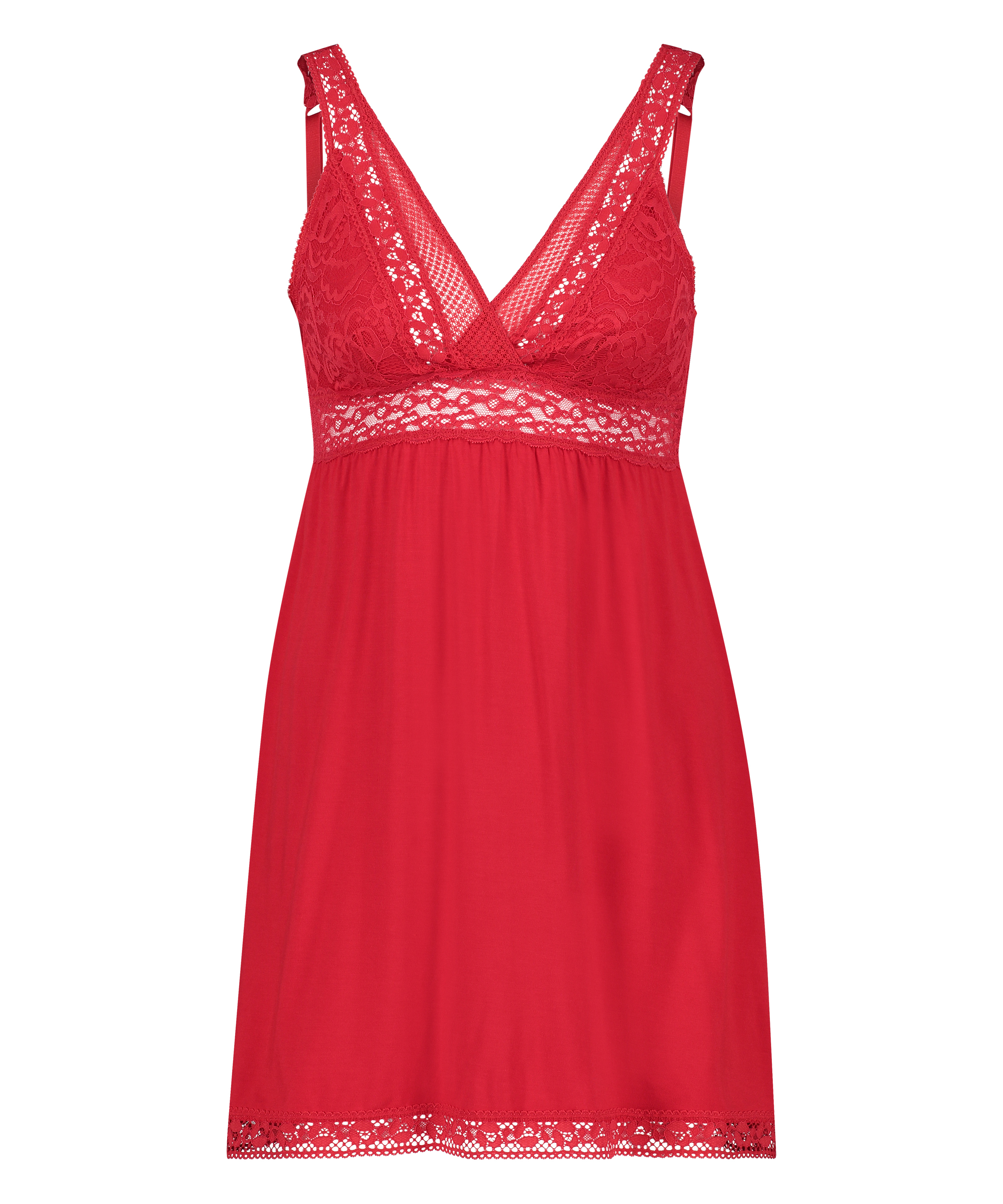 Grafic jersey lace slip dress, Red, main