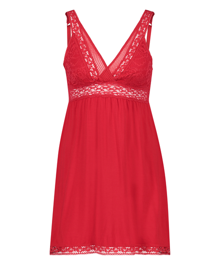 Grafic jersey lace slip dress, Red