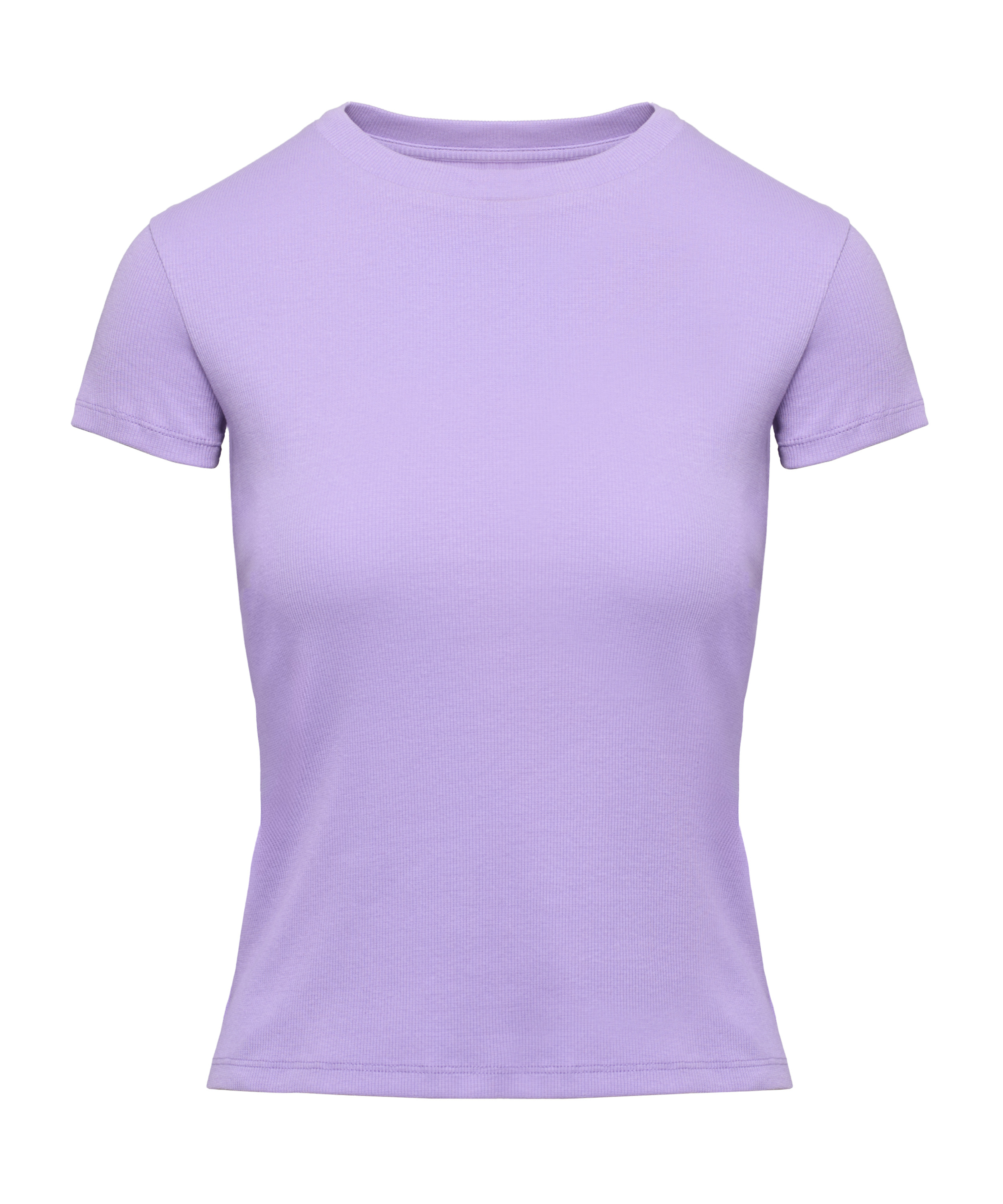 Ribbed Crew Neck Short-Sleeved Pyjama Top, Purple, main
