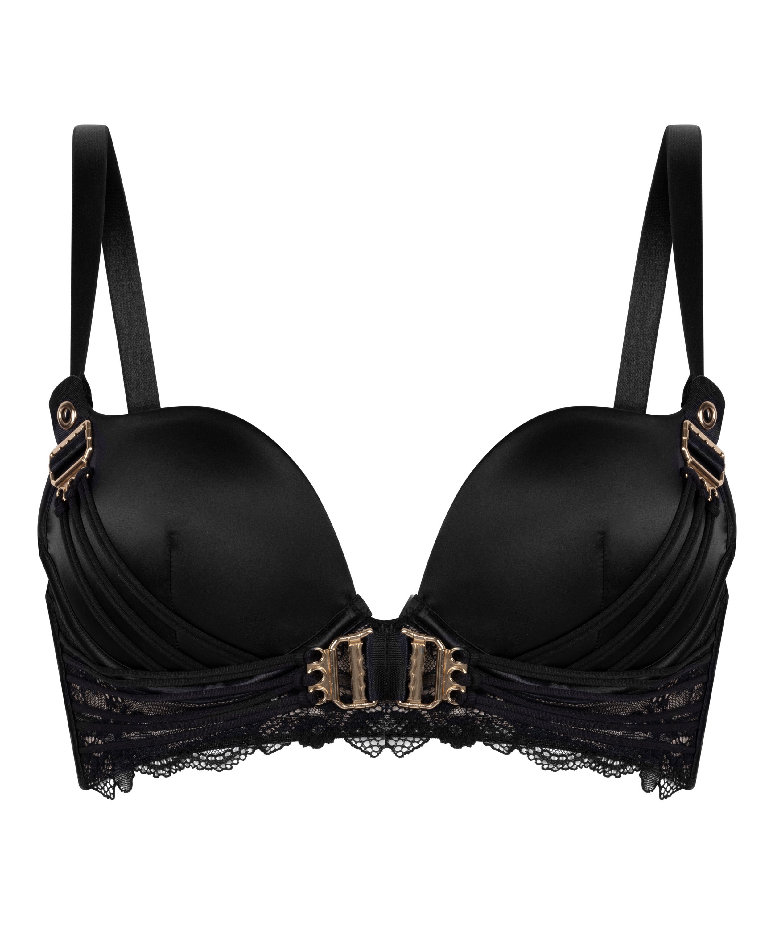 Avela Padded Underwired Longline Push-Up Bra, Black