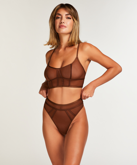 Sexy mesh longline bralette, Brown