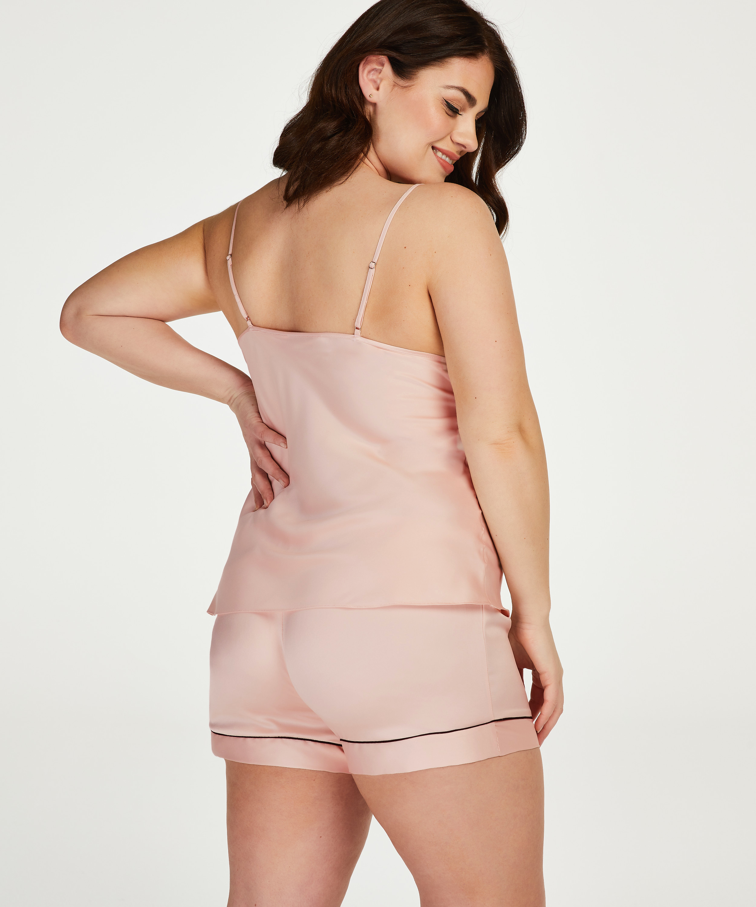 Satin Lace Pyjama Shorts, Pink, main