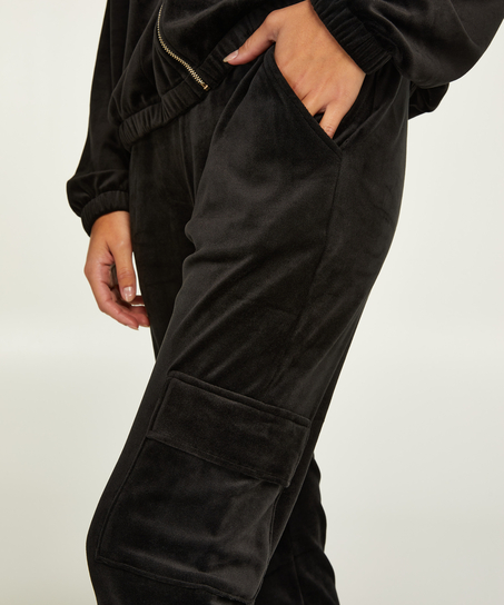 Tall Velours Jogging Bottoms, Black