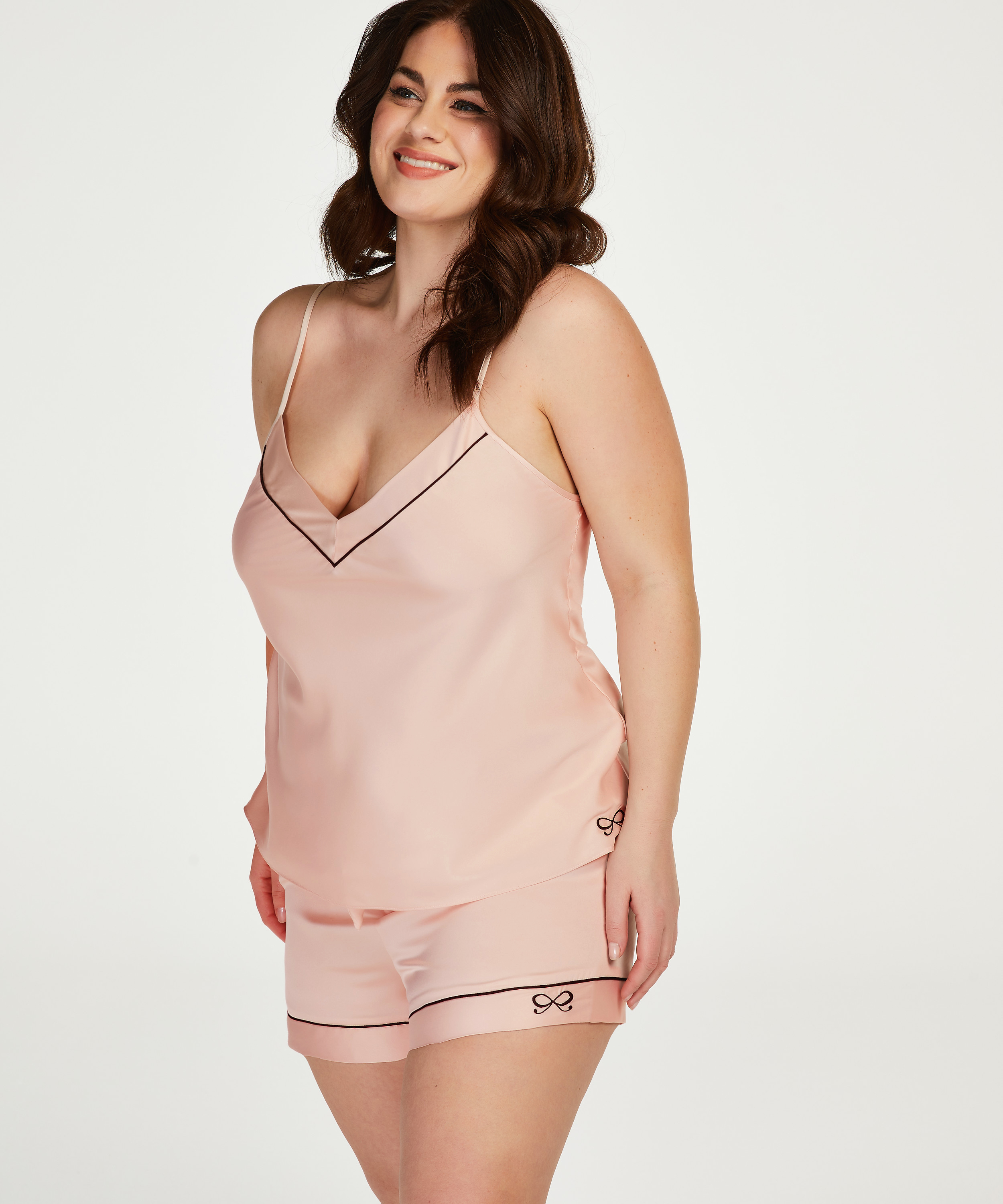 Satin Lace Pyjama Shorts, Pink, main