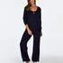 Long-sleeved pyjama top rib keyhole, Blue