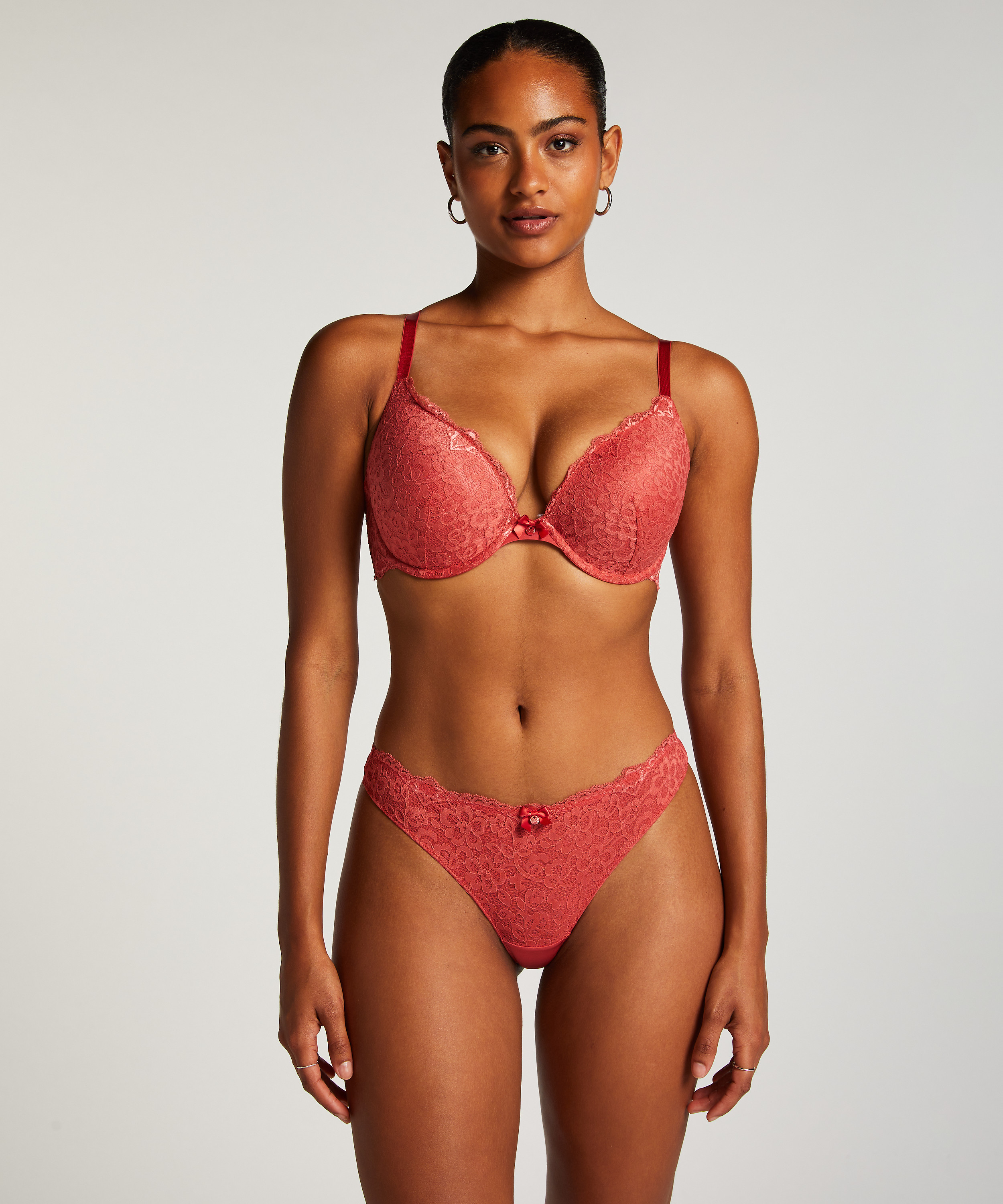 Marine Padded Underwired Push-Up Bra, Red, main
