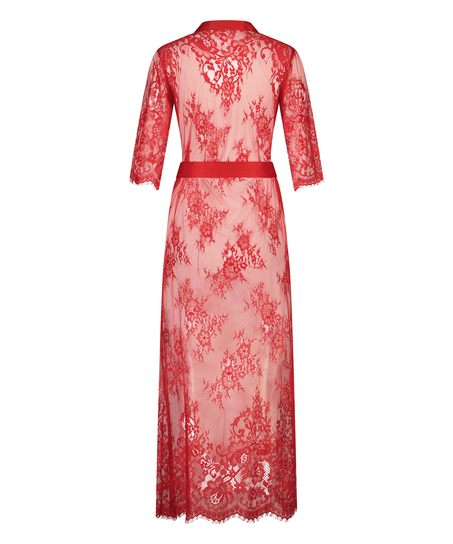 Long Allover Lace Kimono, Red