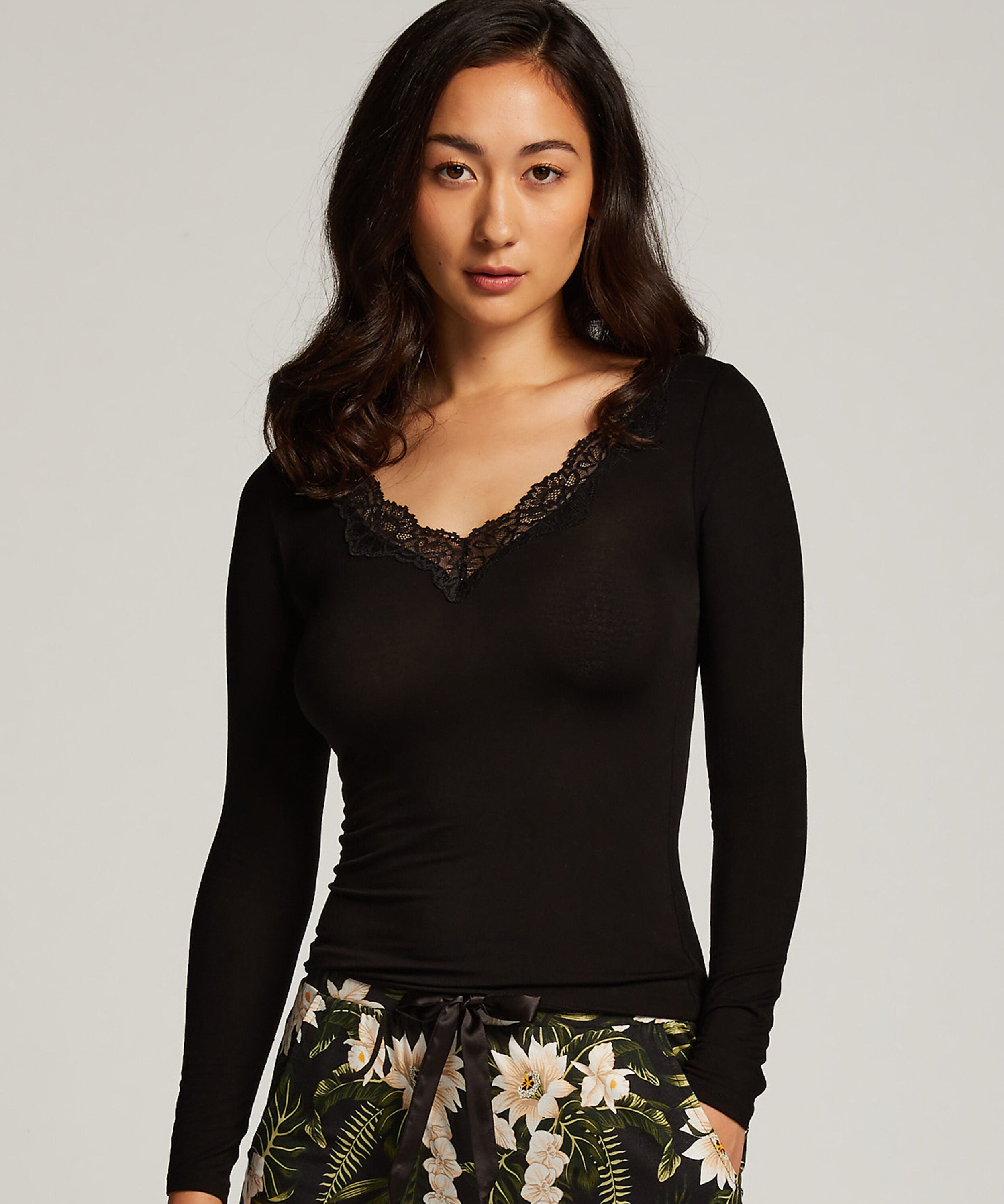 Jersey Long-sleeved Pyjama Top, Black