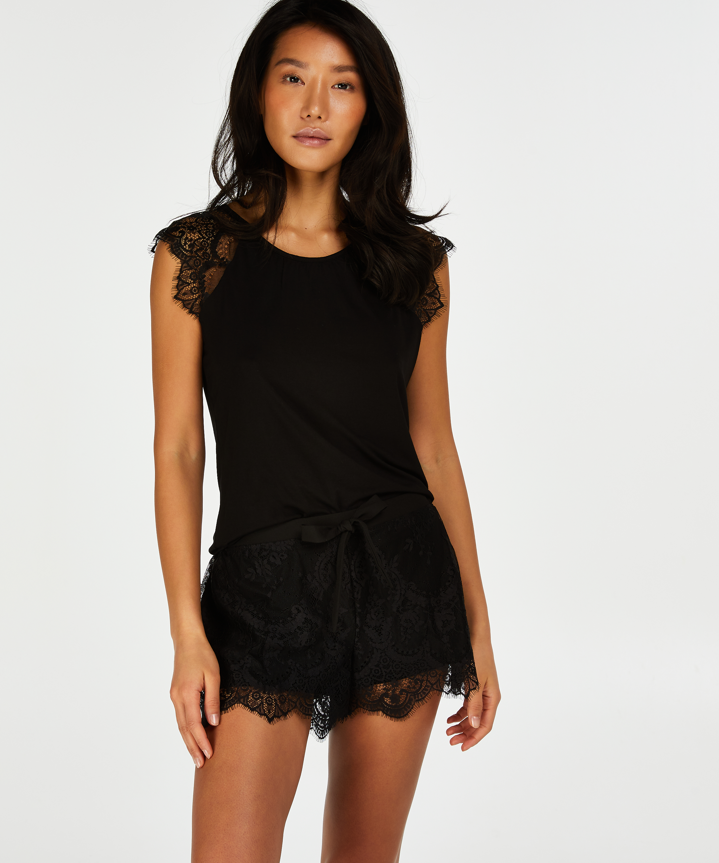 Jersey Lace Singlet, Black, main