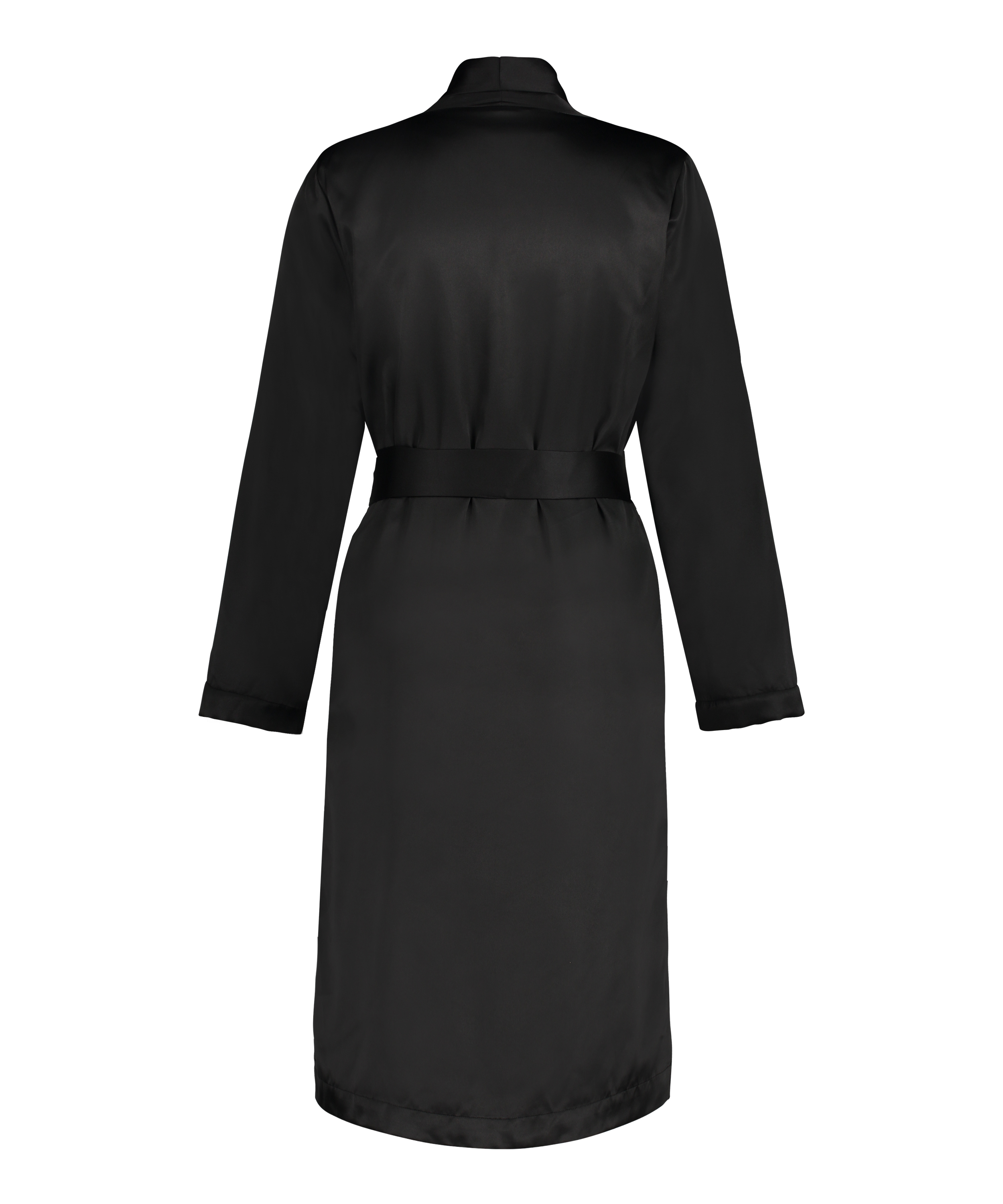 Satin Fleece Bathrobe, Black, main