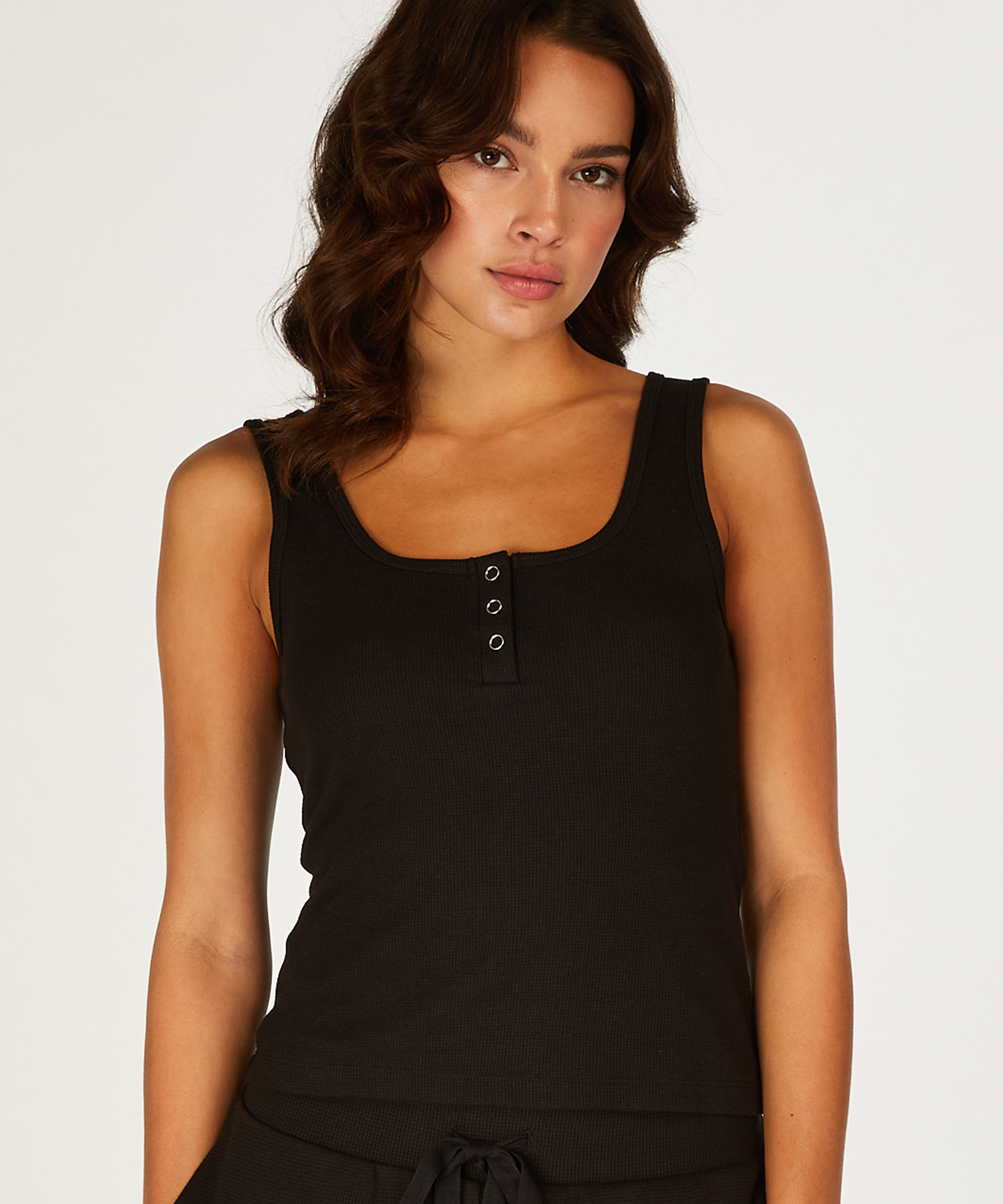 Short Sleeve Waffle Top, Black, main