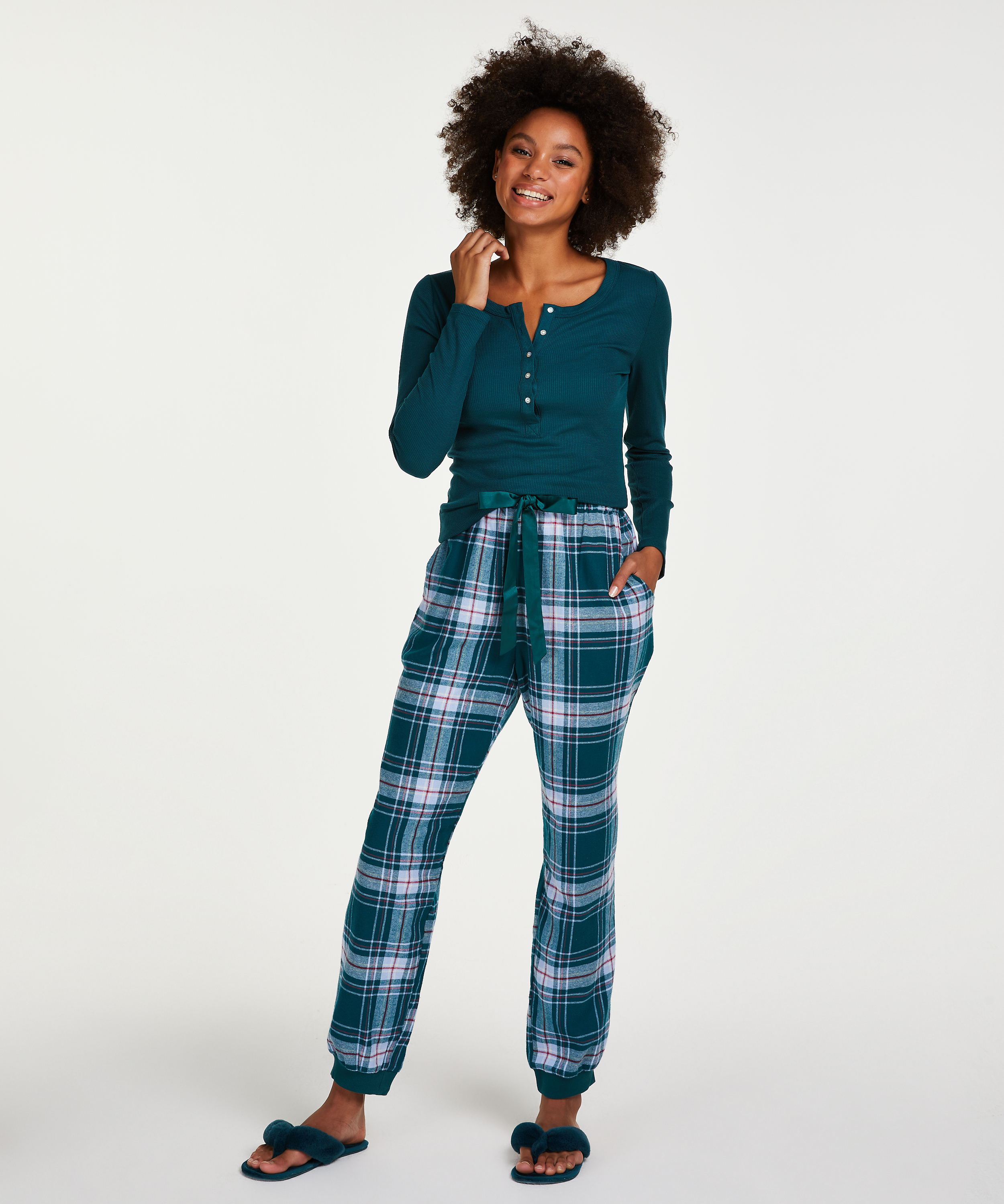 Twill Check Pyjama Pants, Blue, main