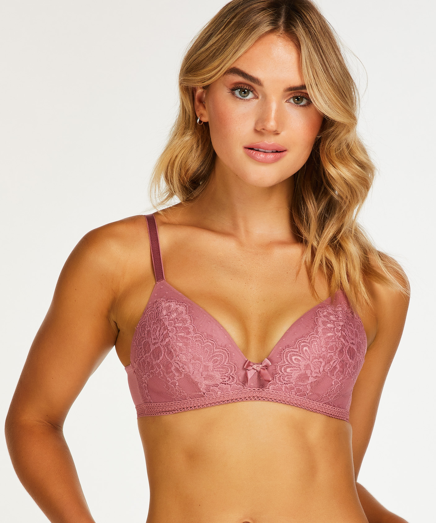 Bessie Padded Non-Wired Bra Pink Ribbon, Pink, main
