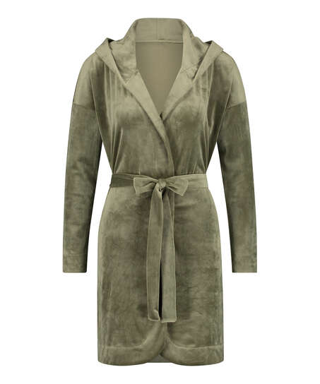 Velours short bathrobe, Green