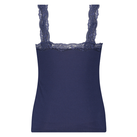 Rib lace cami top, Blue