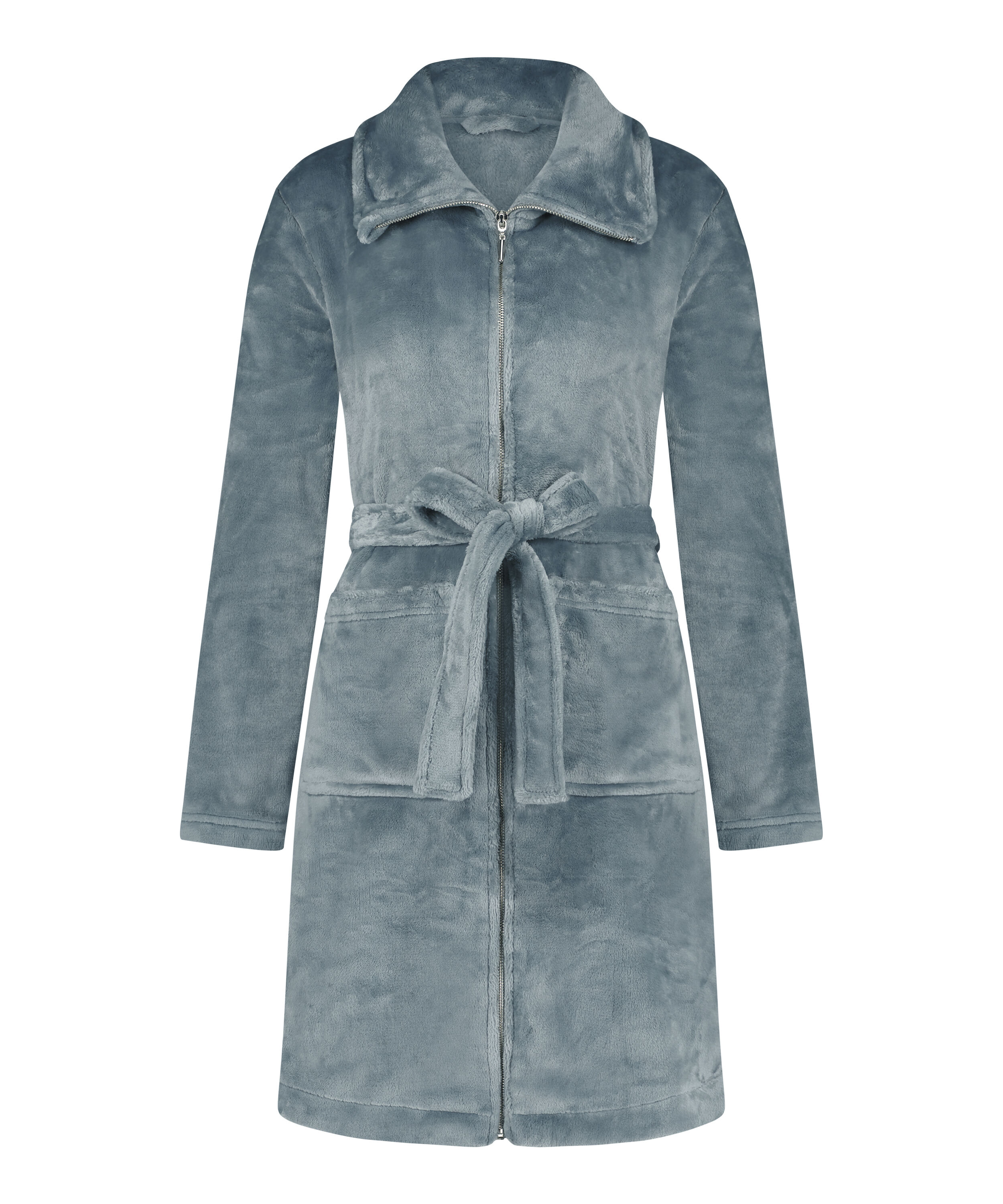 Zip Fleece Bathrobe, Blue