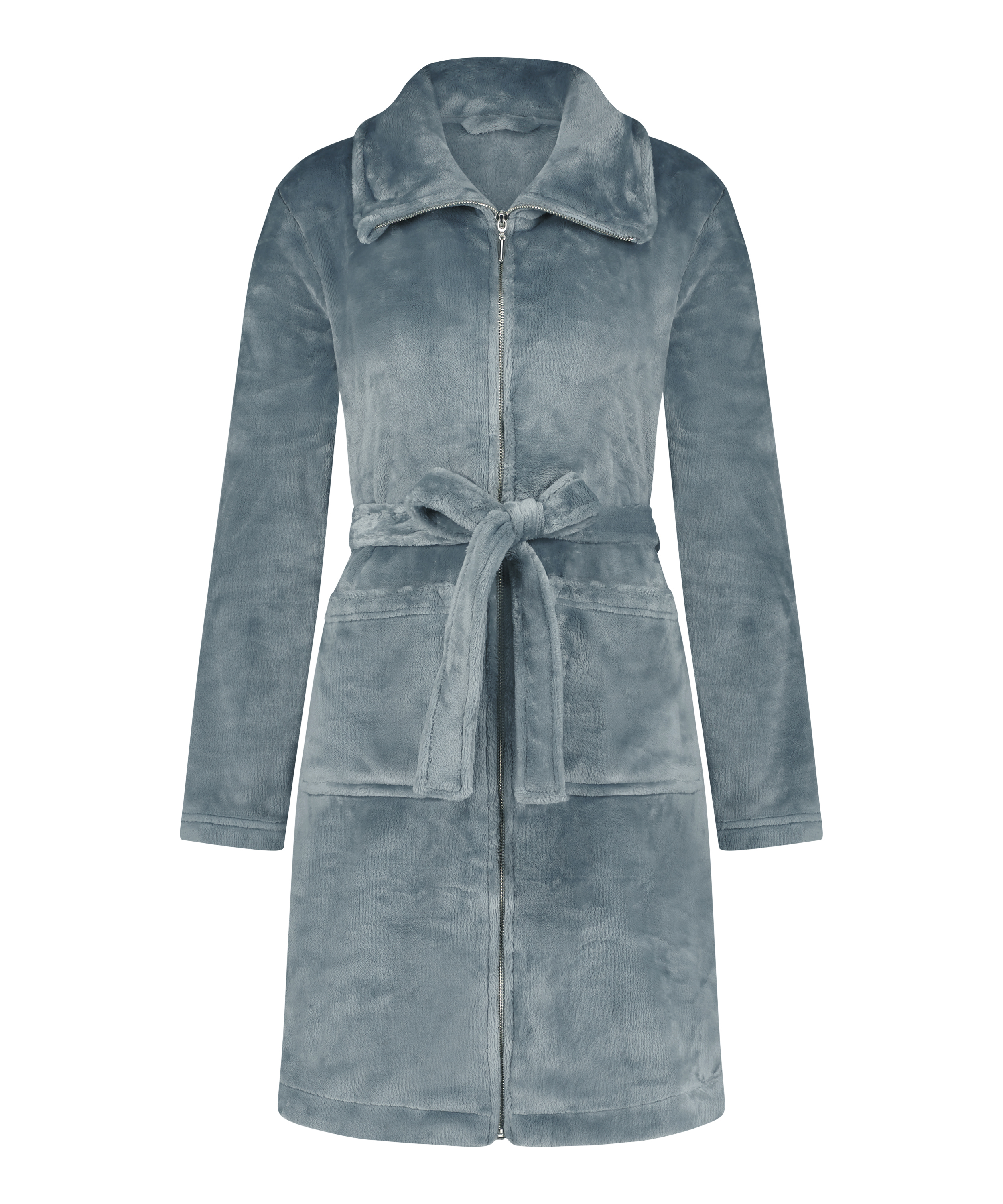 Zip Fleece Bathrobe, Blue, main