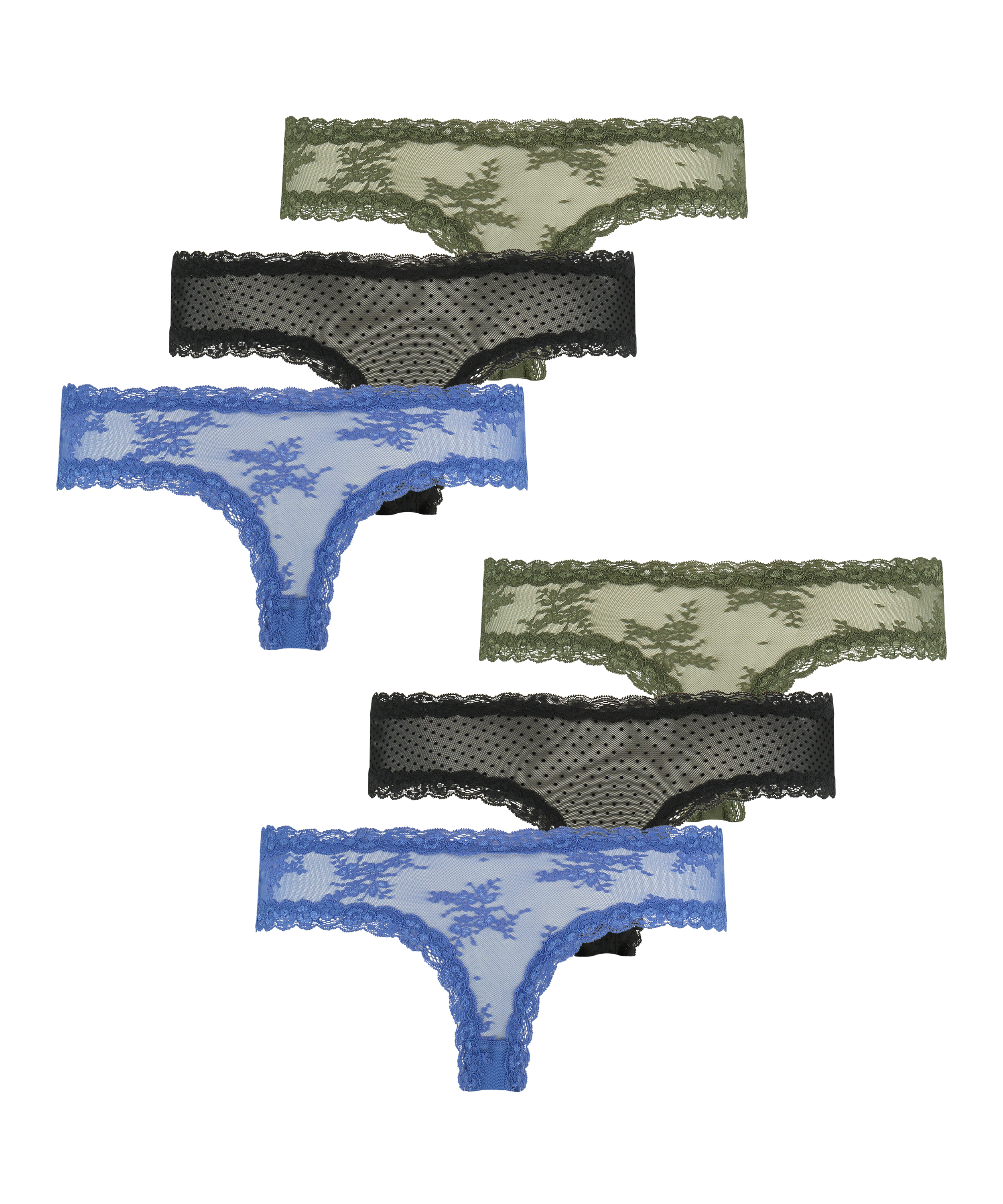 6-pack V-shaped Brazilian knickers mesh, Blue, main