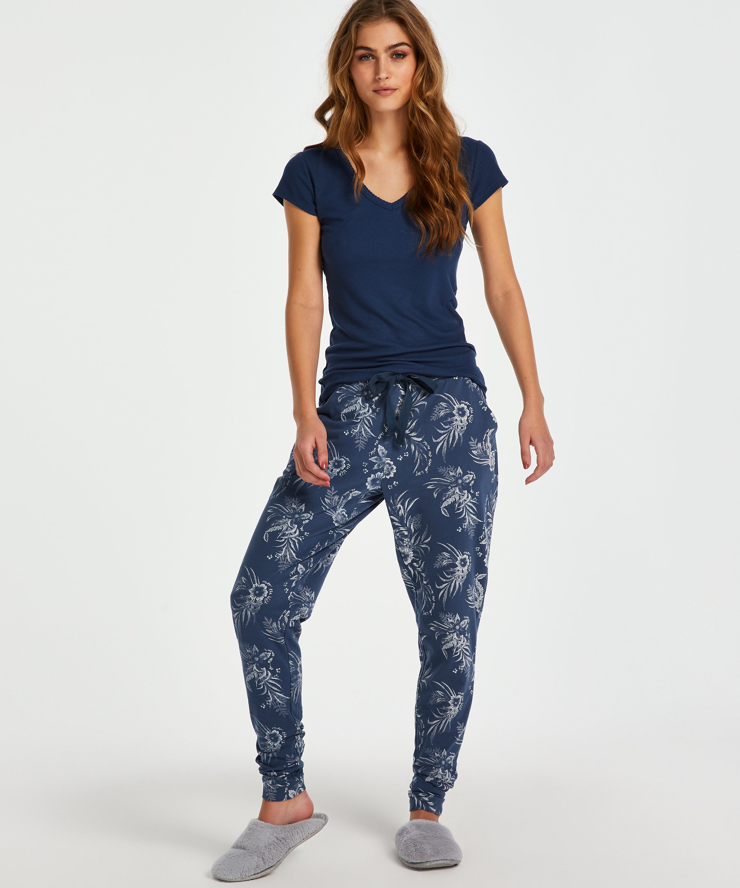 Short sleeve rib pyjama top., Blue, main