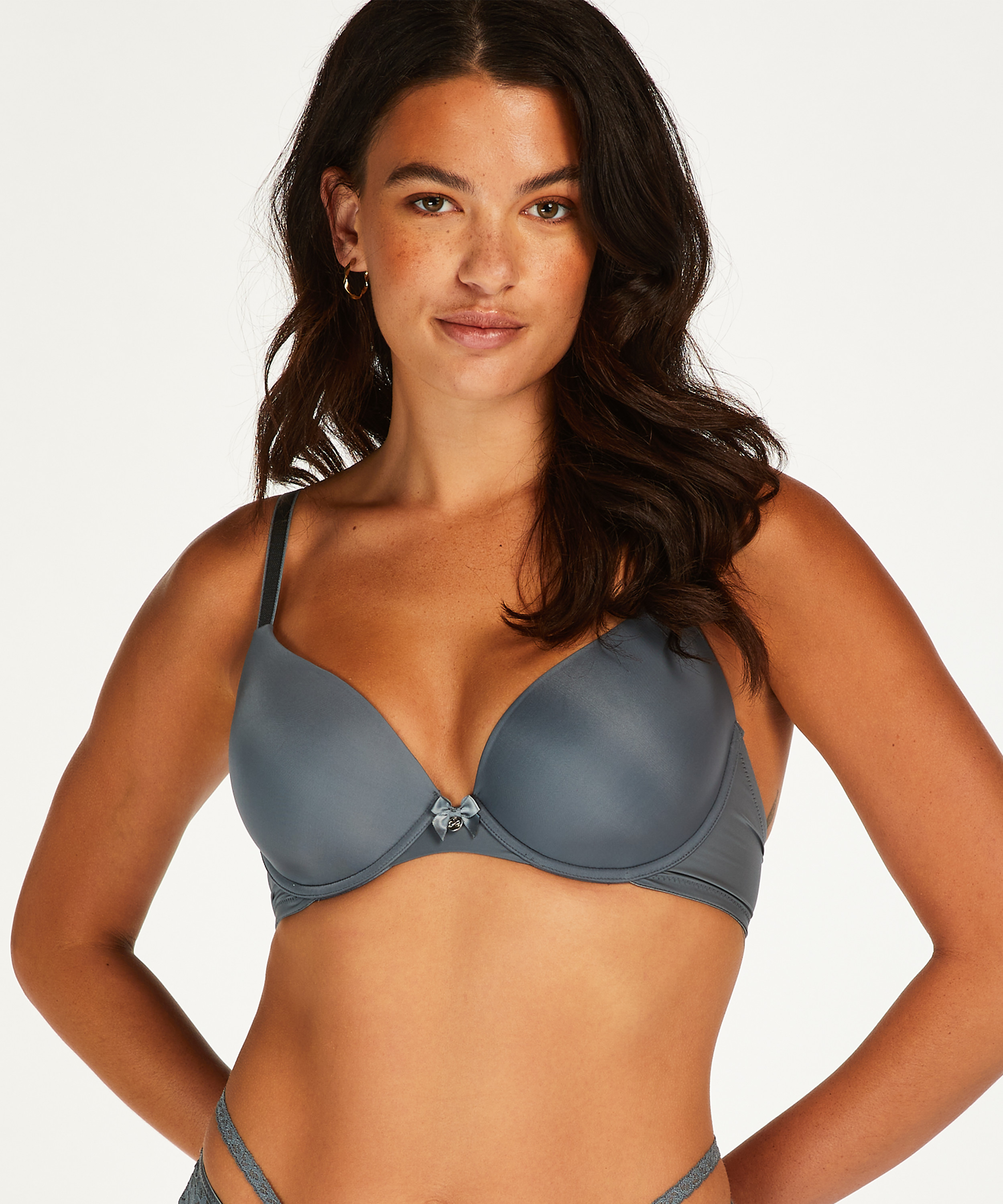Plunge Padded Underwired Bra, Blue, main