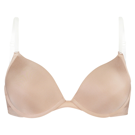 Transparent Back Padded Strapless Underwired Push-Up Bra, Beige