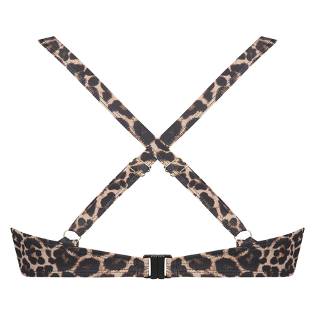 Leopard padded underwired bikini top, Beige