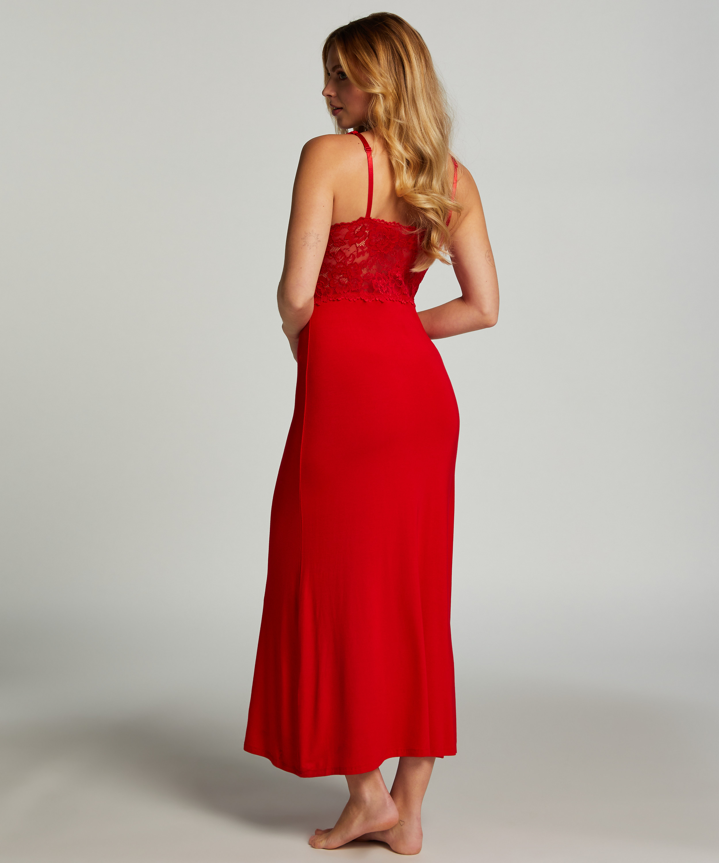 Nora Lace Long Slip Dress, Red, main