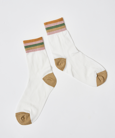 Rib lurex top socks, White