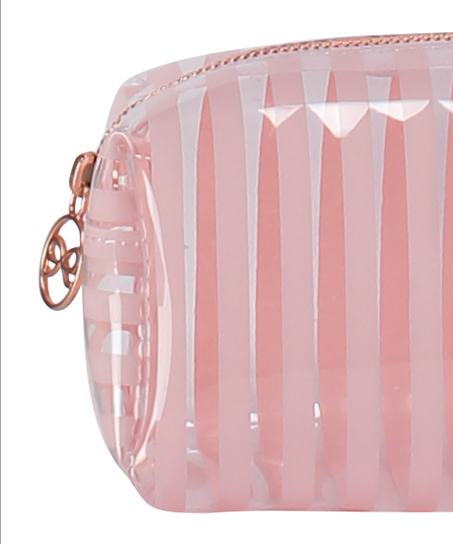 Stripe Plastic Make Up Bag, Pink