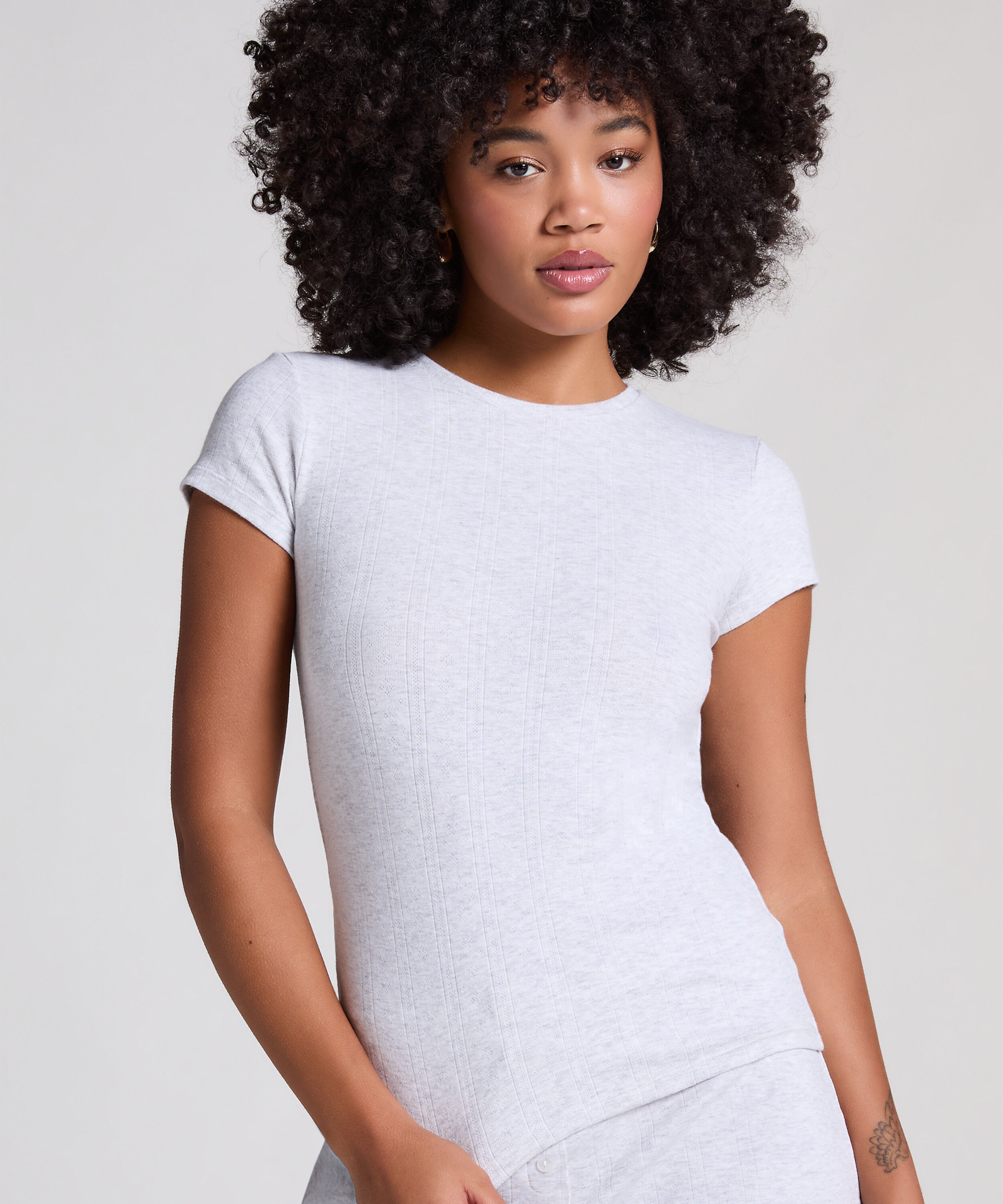 Pointelle Top, Grey