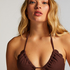 Scallop Lurex Triangle Bikini Top, Brown