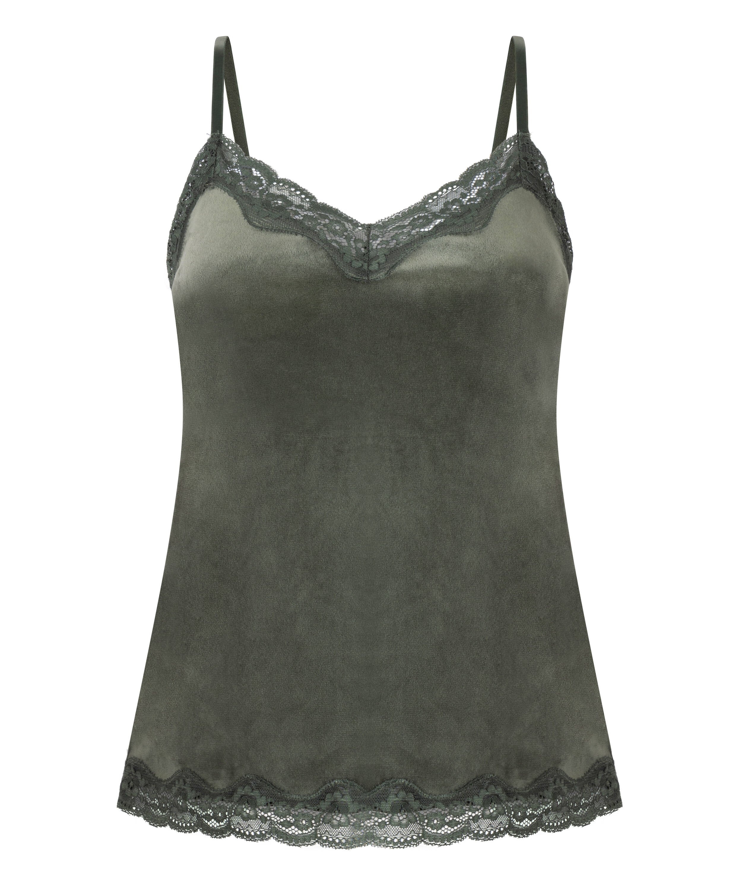 Velours Lace Cami Top, Green