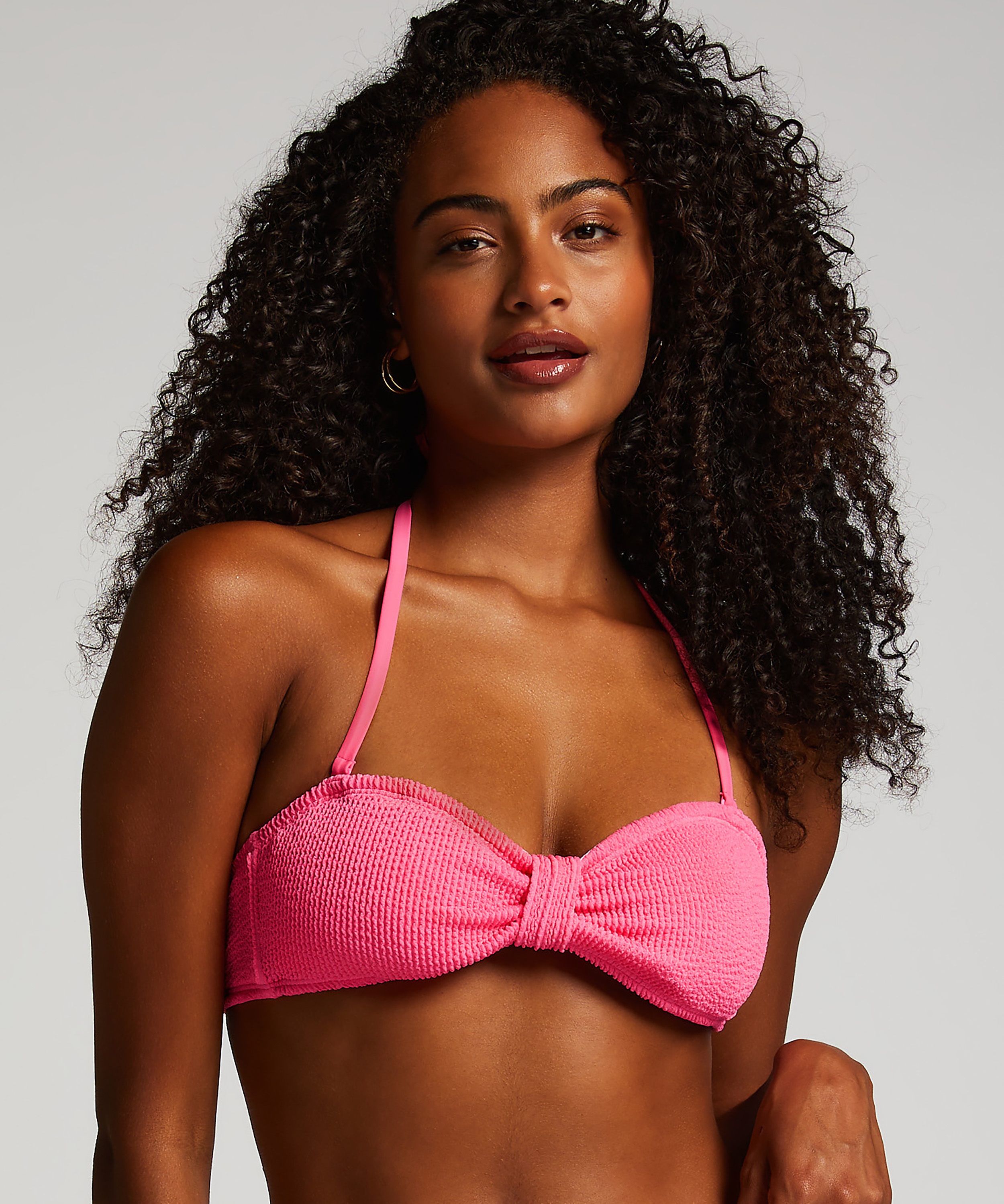 Crinkle Bandeau Bikini Top, Pink, main