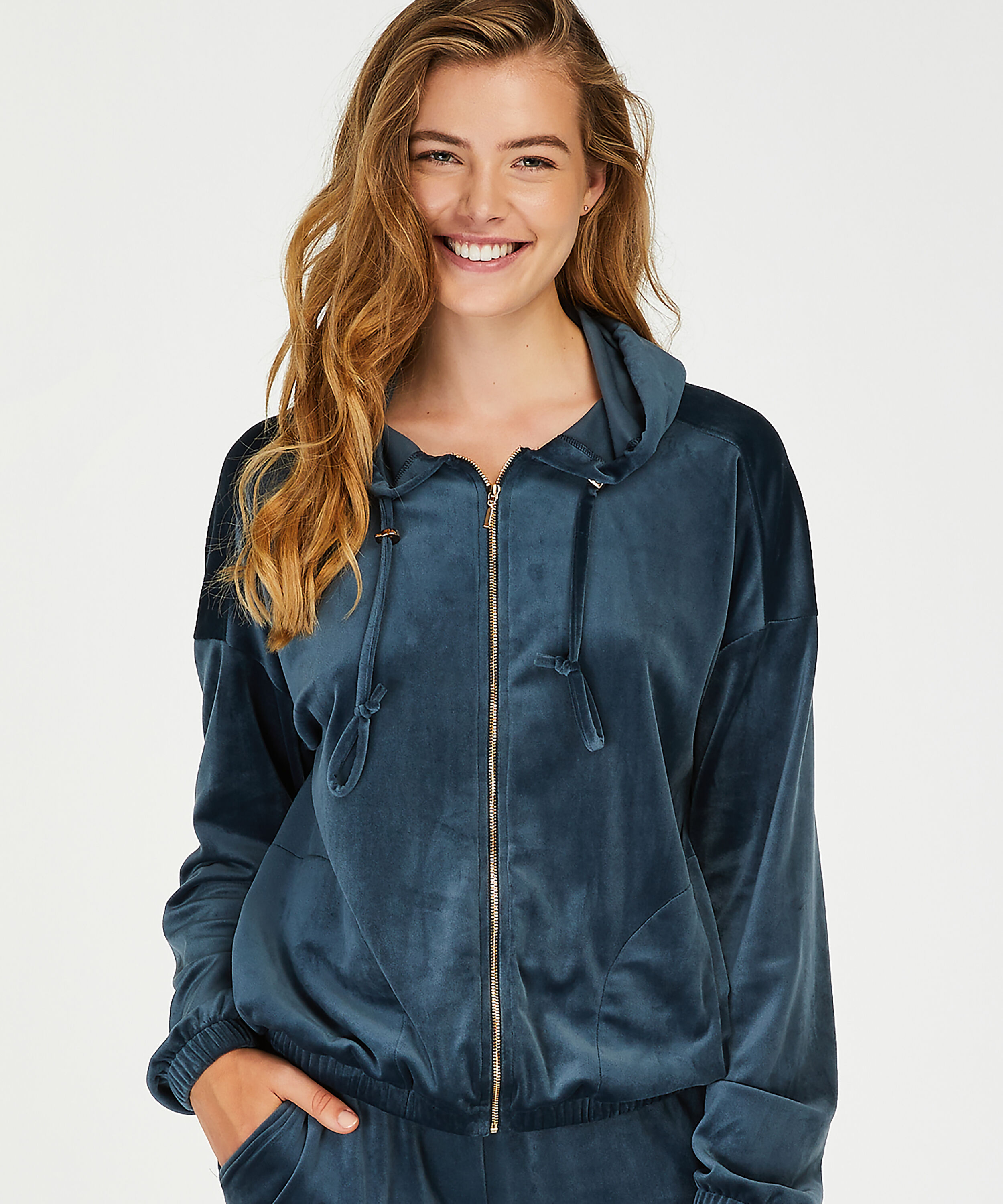 Velvet hoodie jacket, Blue