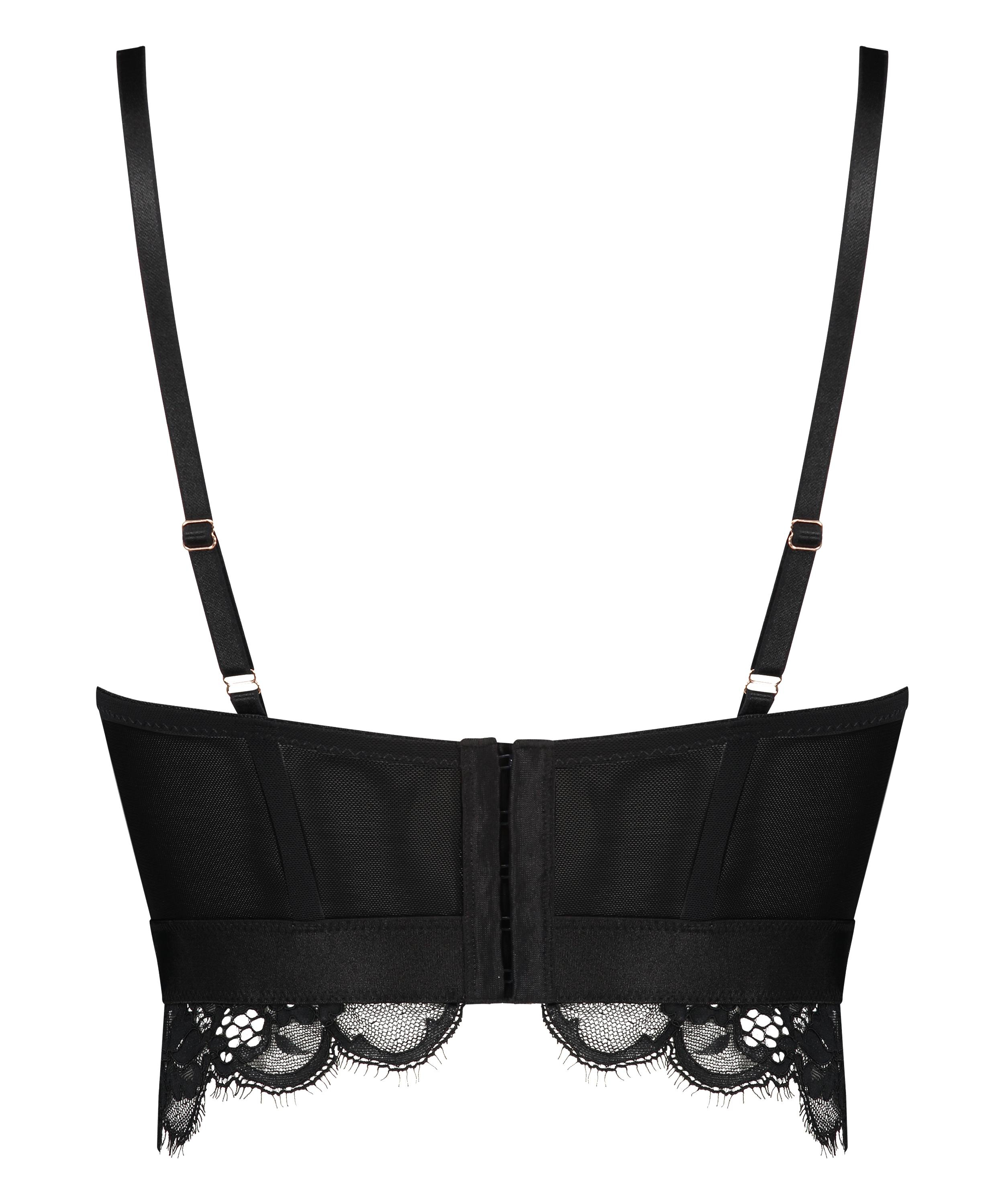 Heather Padded Longline Underwired Bra, Black, main