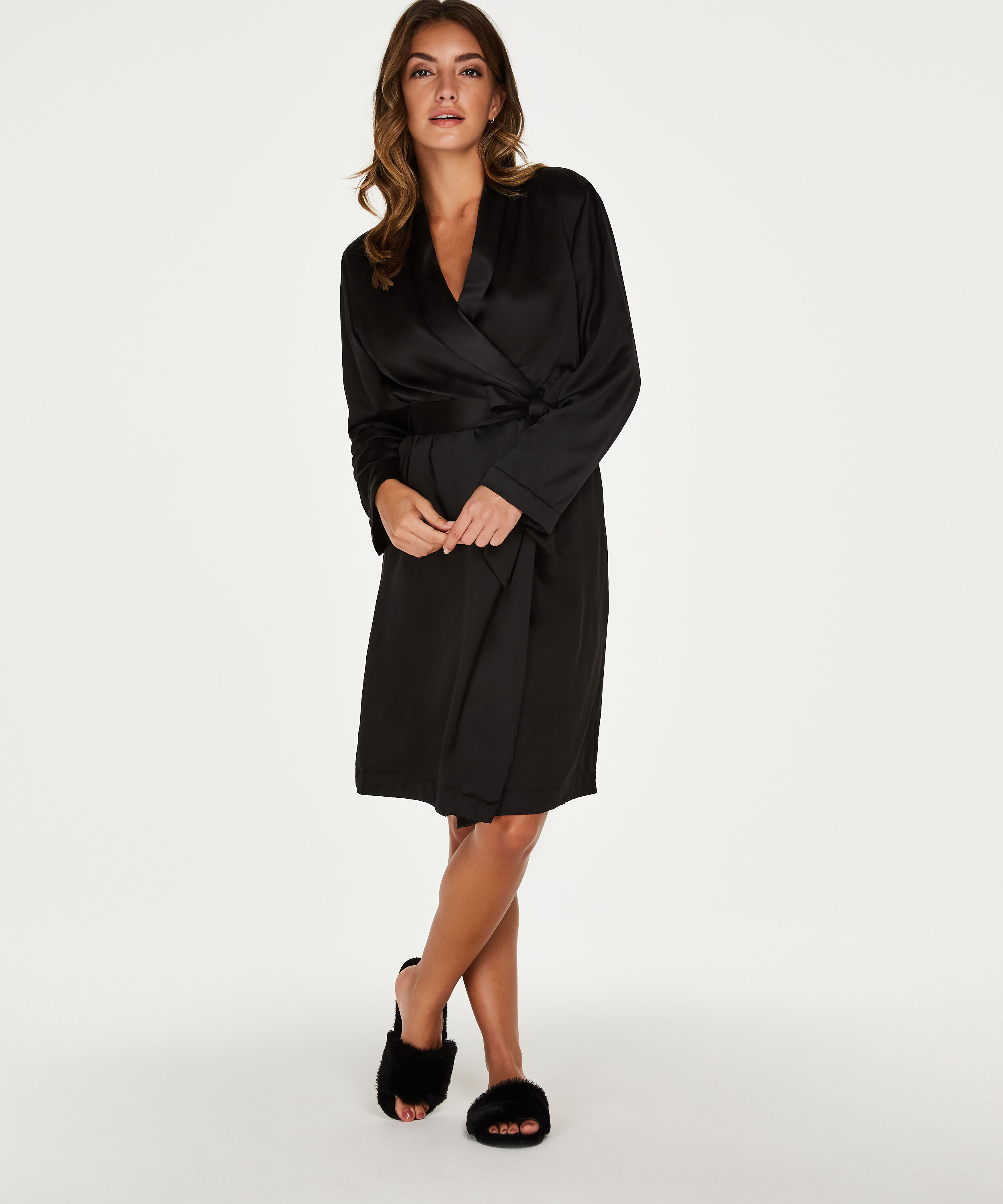 Doutzen satin velvet bathrobe, Black