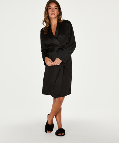 Doutzen satin velvet bathrobe, Black