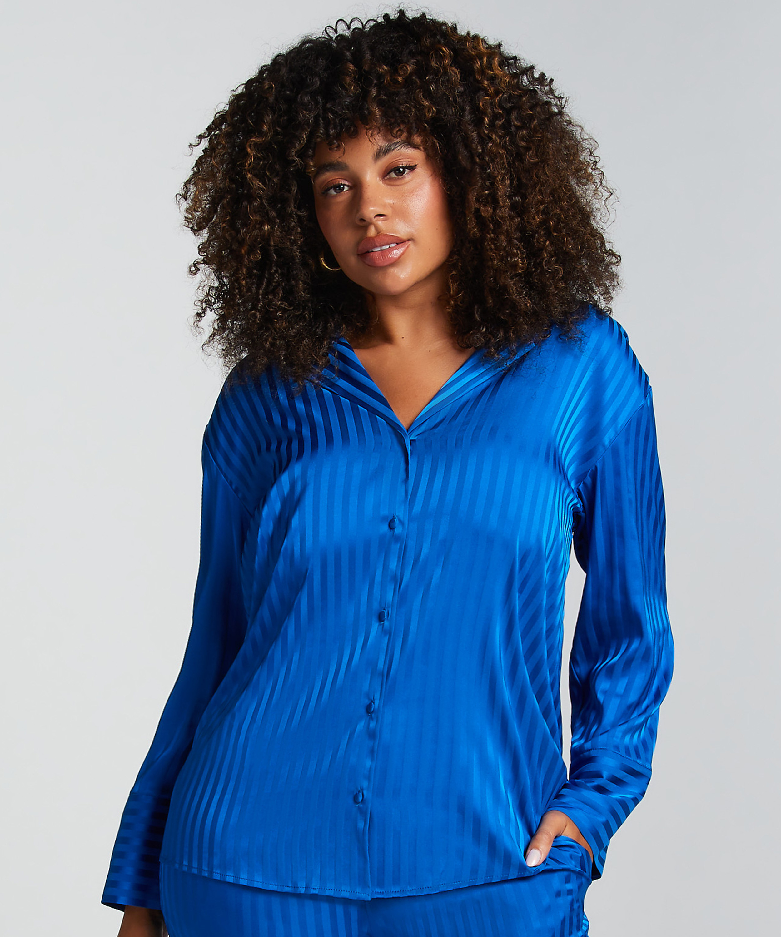 Satin Long-Sleeved Jacket, Blue, main