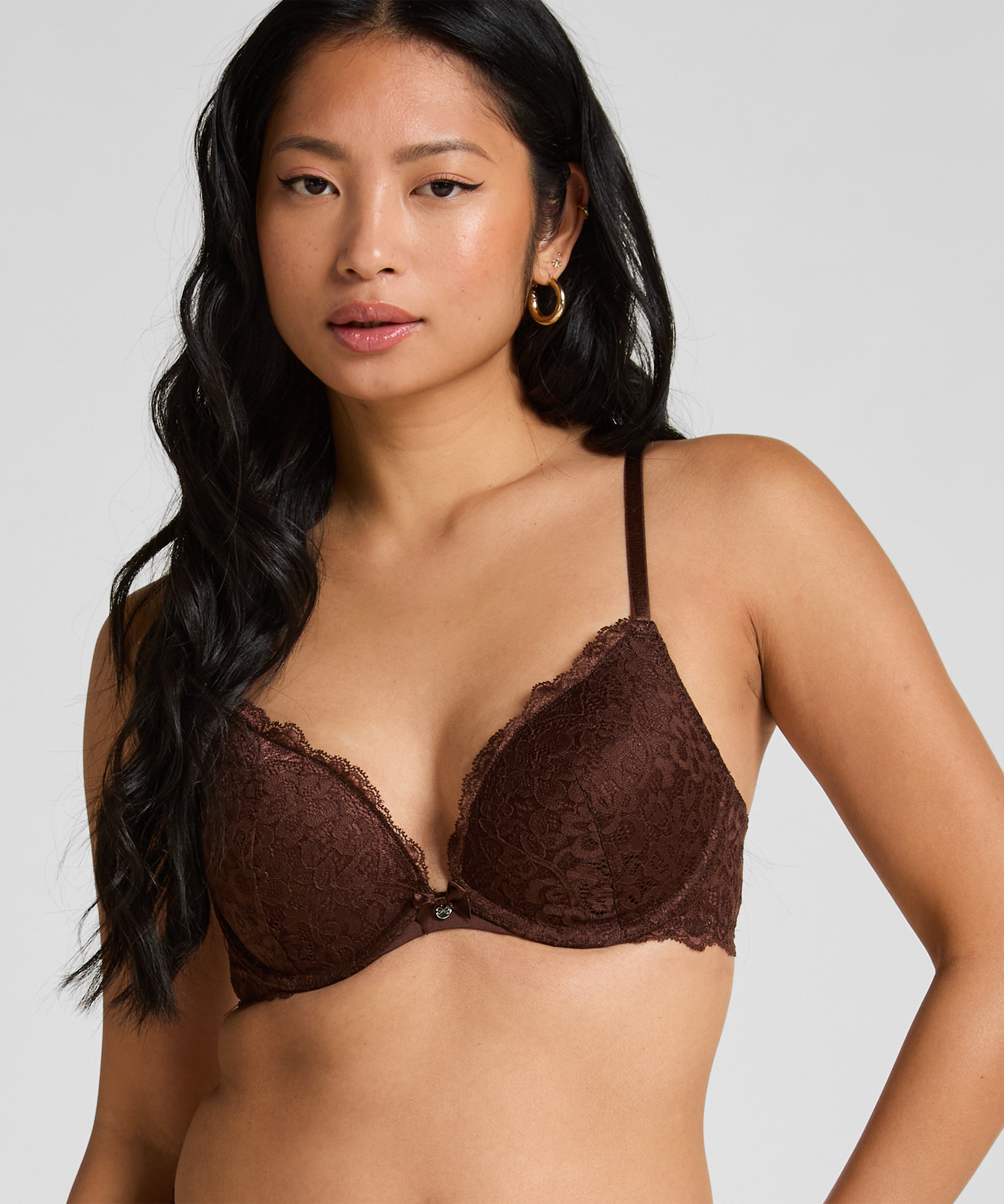 Marine Padded Underwired Push-Up Bra, Brown, main