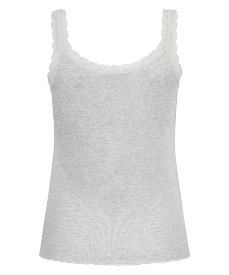 Ribbed Lace Singlet, Beige