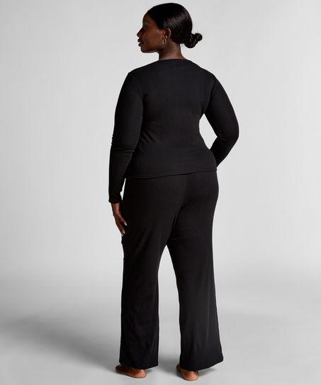 Henley Pyjama Top, Black