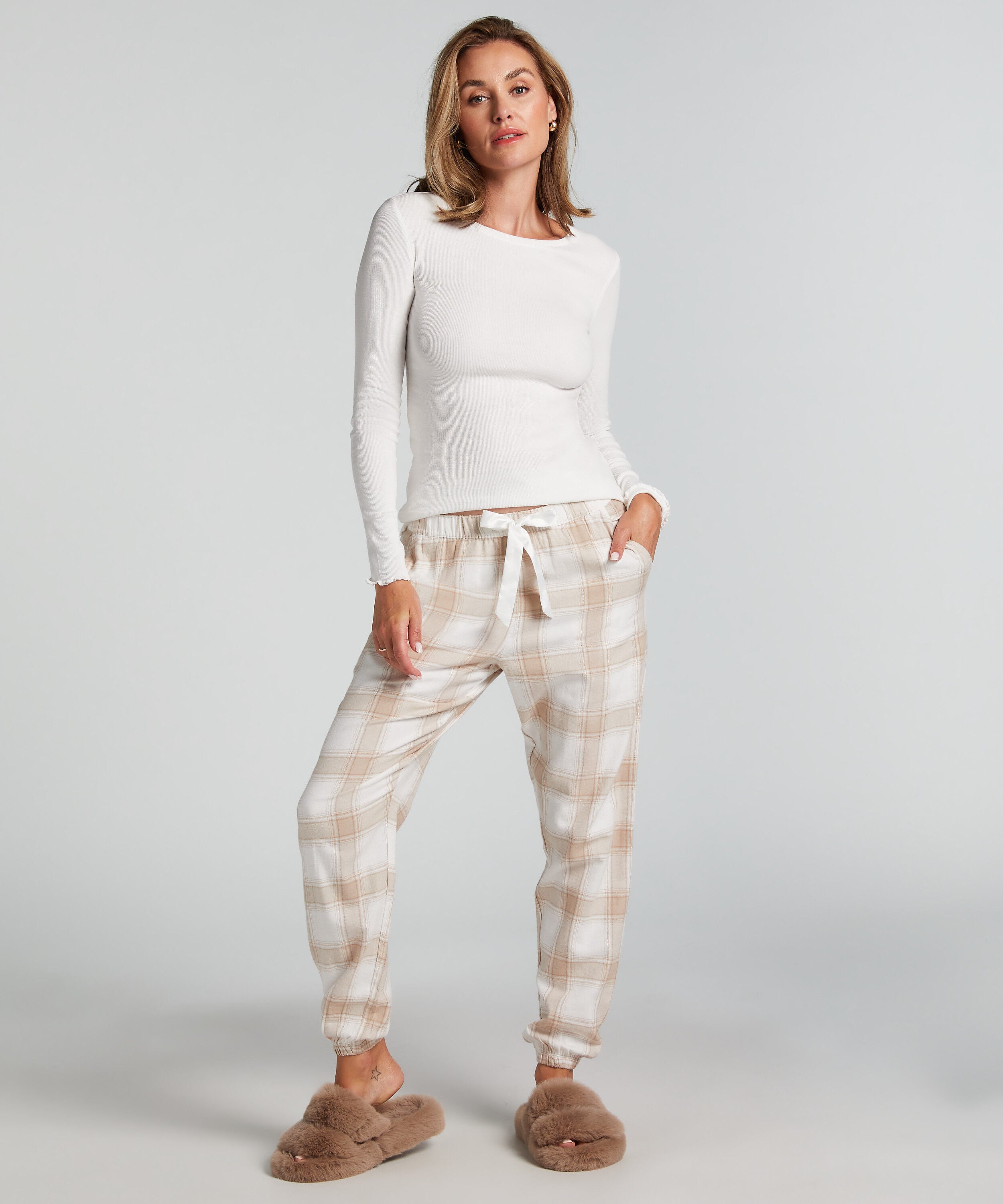 Flannel Pyjama Pants, Beige