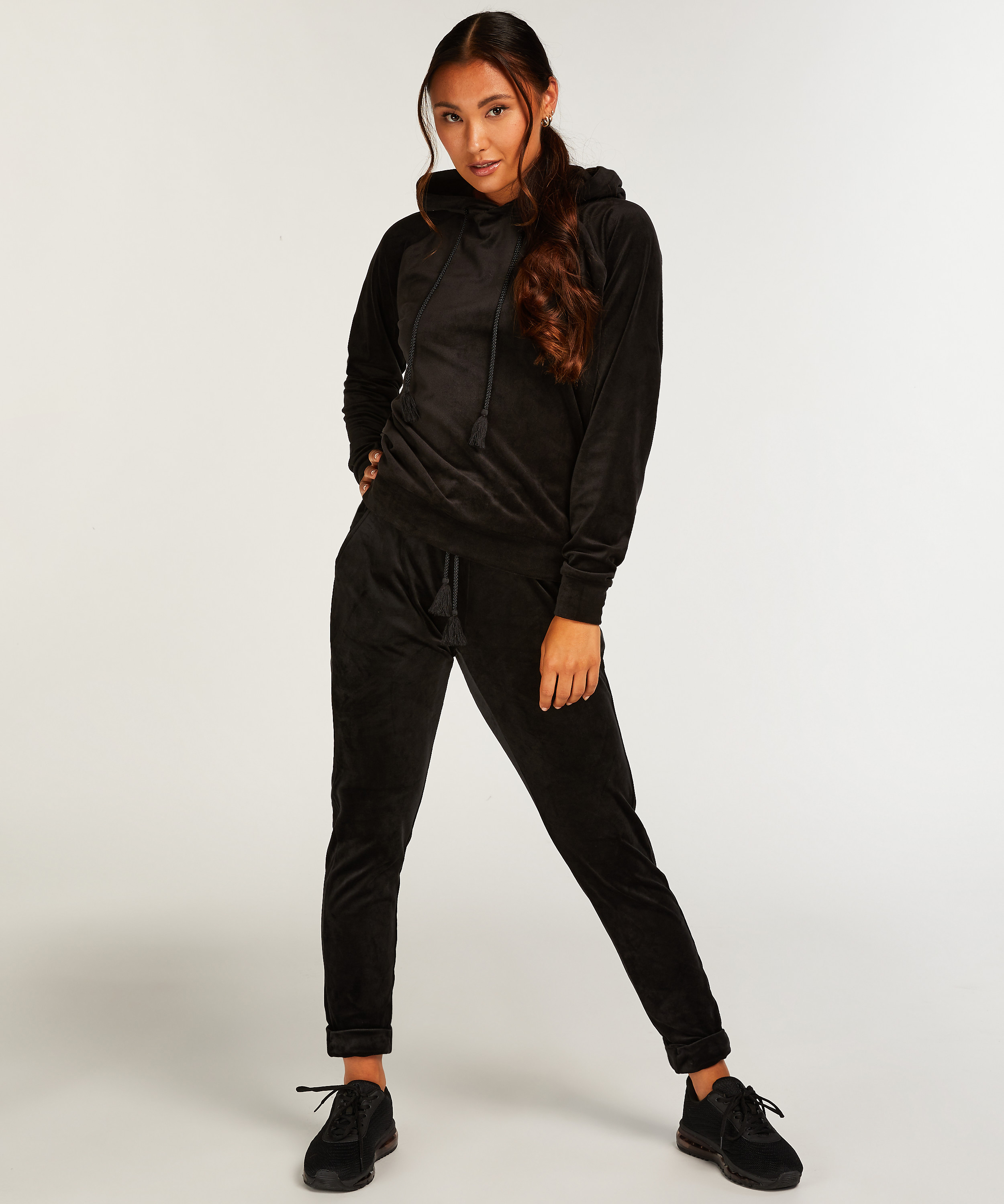 Tall Velours Jogging Bottoms, Black, main