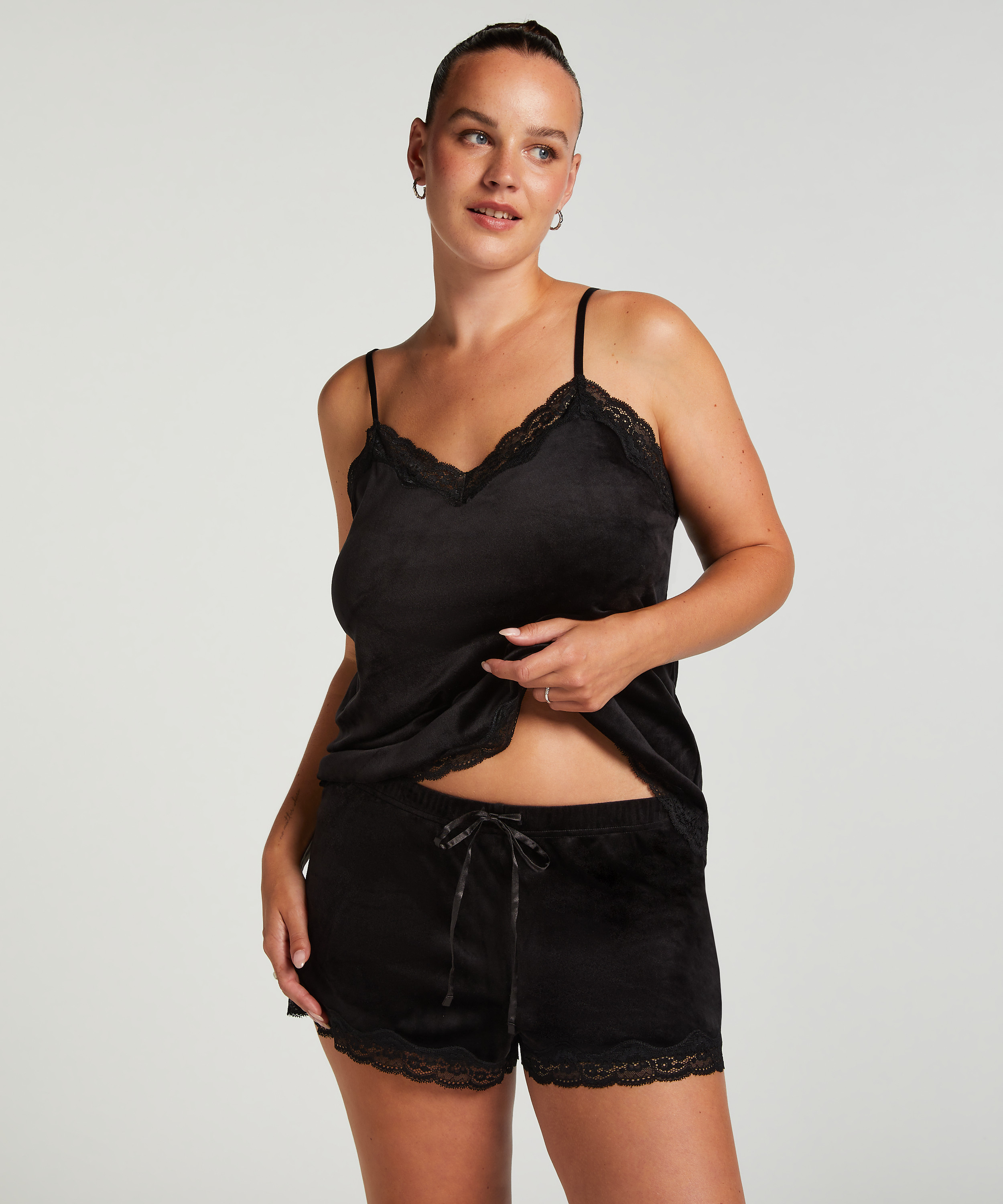 Velours Lace Cami Top, Black, main