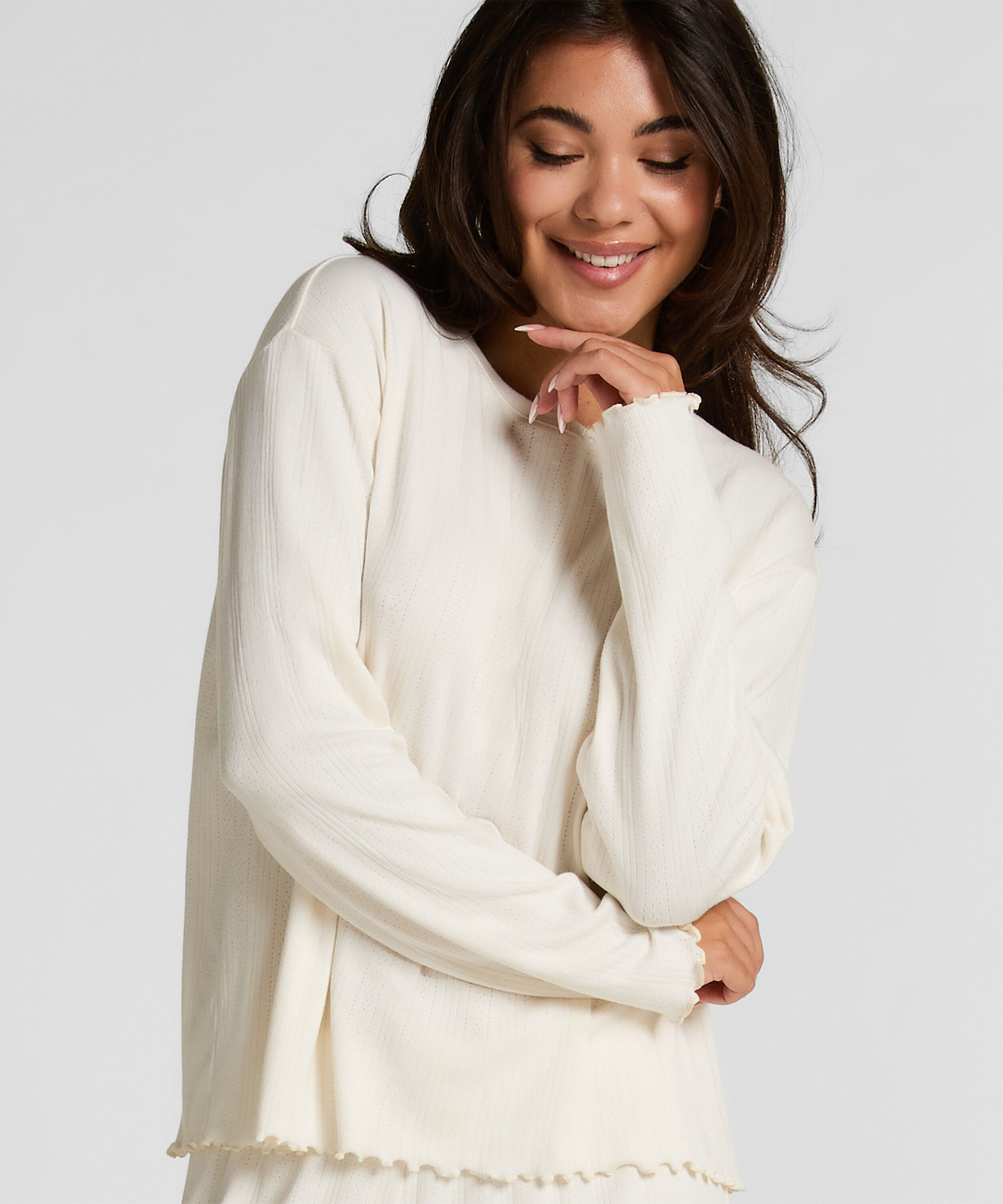 Pyjama Top Loose Pointelle, White Pyjama Top Loose Pointelle, White