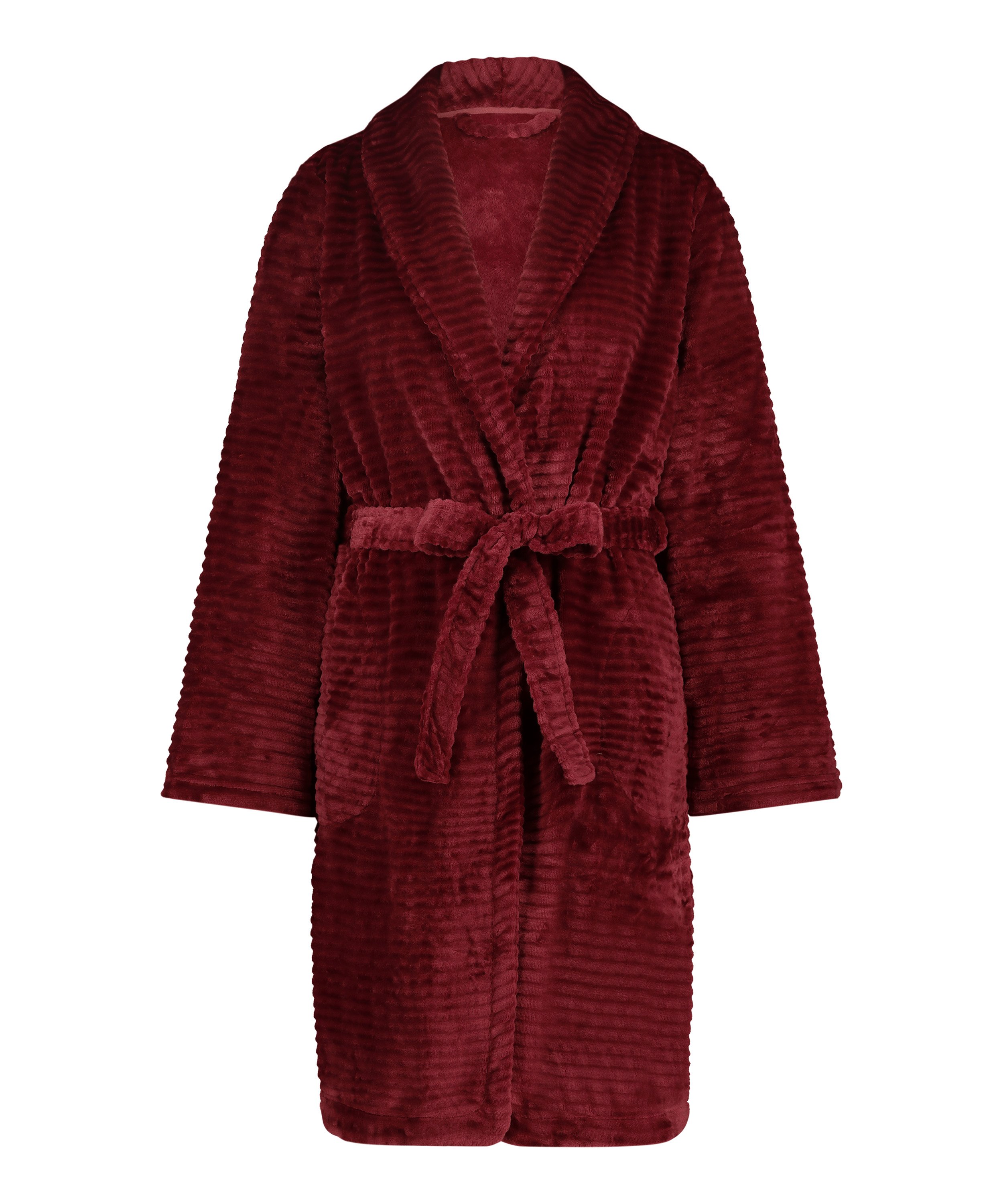 Short Fleece Ribbed Bathrobe, Brown, main